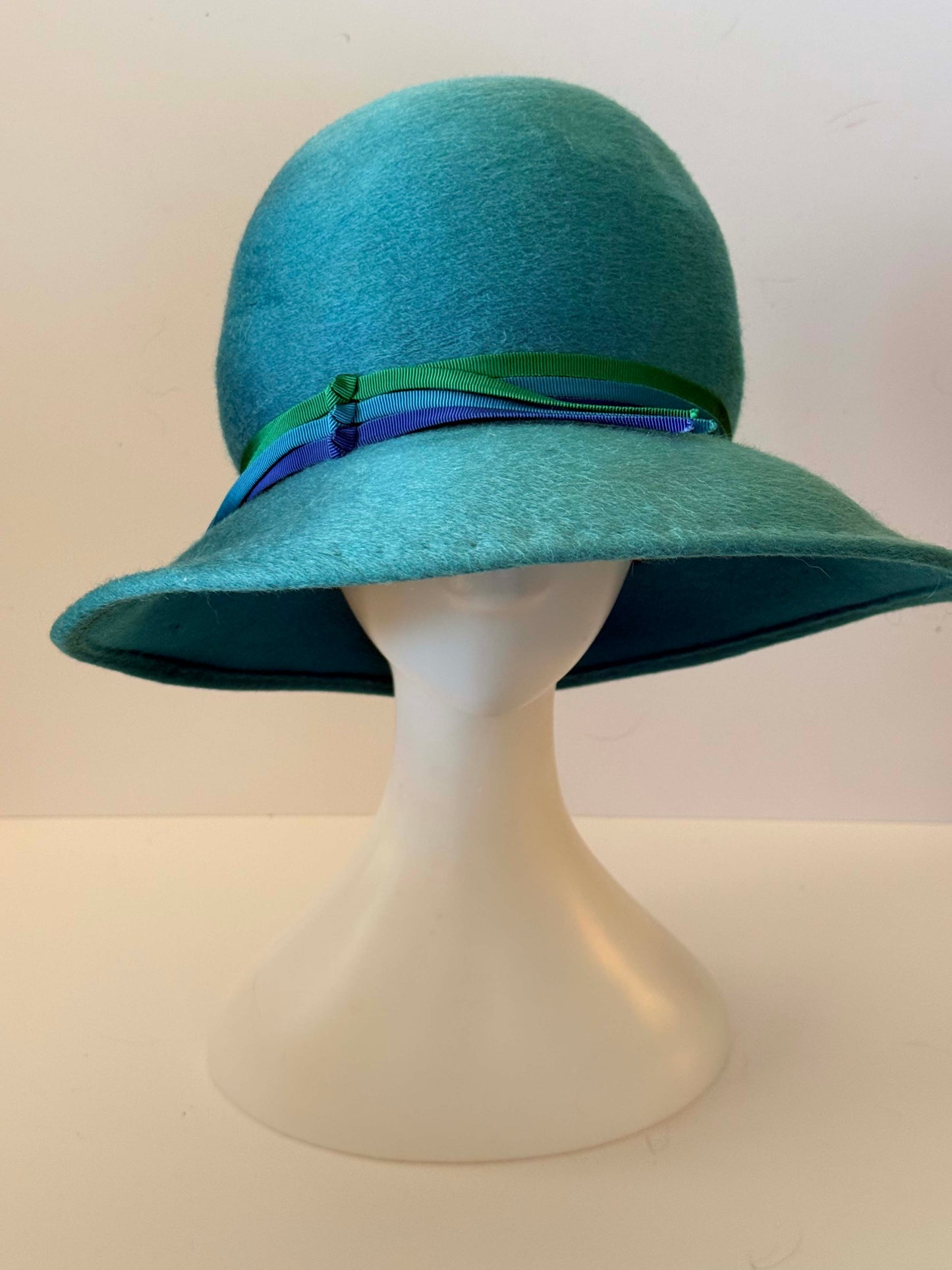 Vintage Mr John Sophisticate Turquoise Wool Hat | 1960s Wide Brim Cloche Hat | Aqua Blue Felt Hat | Mod Designer Millinery | Jackie Kennedy Style