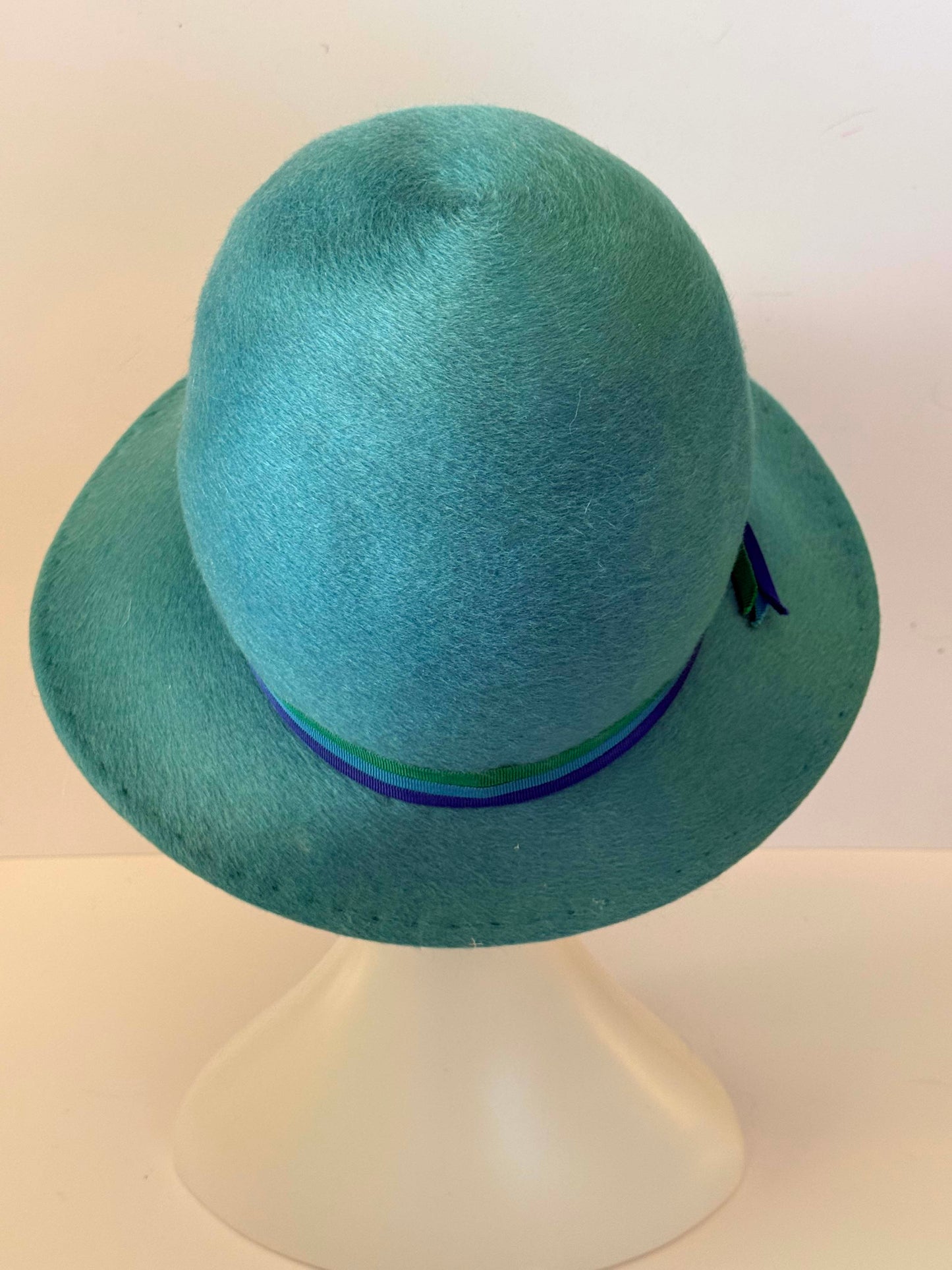 Vintage Mr John Sophisticate Turquoise Wool Hat | 1960s Wide Brim Cloche Hat | Aqua Blue Felt Hat | Mod Designer Millinery | Jackie Kennedy Style