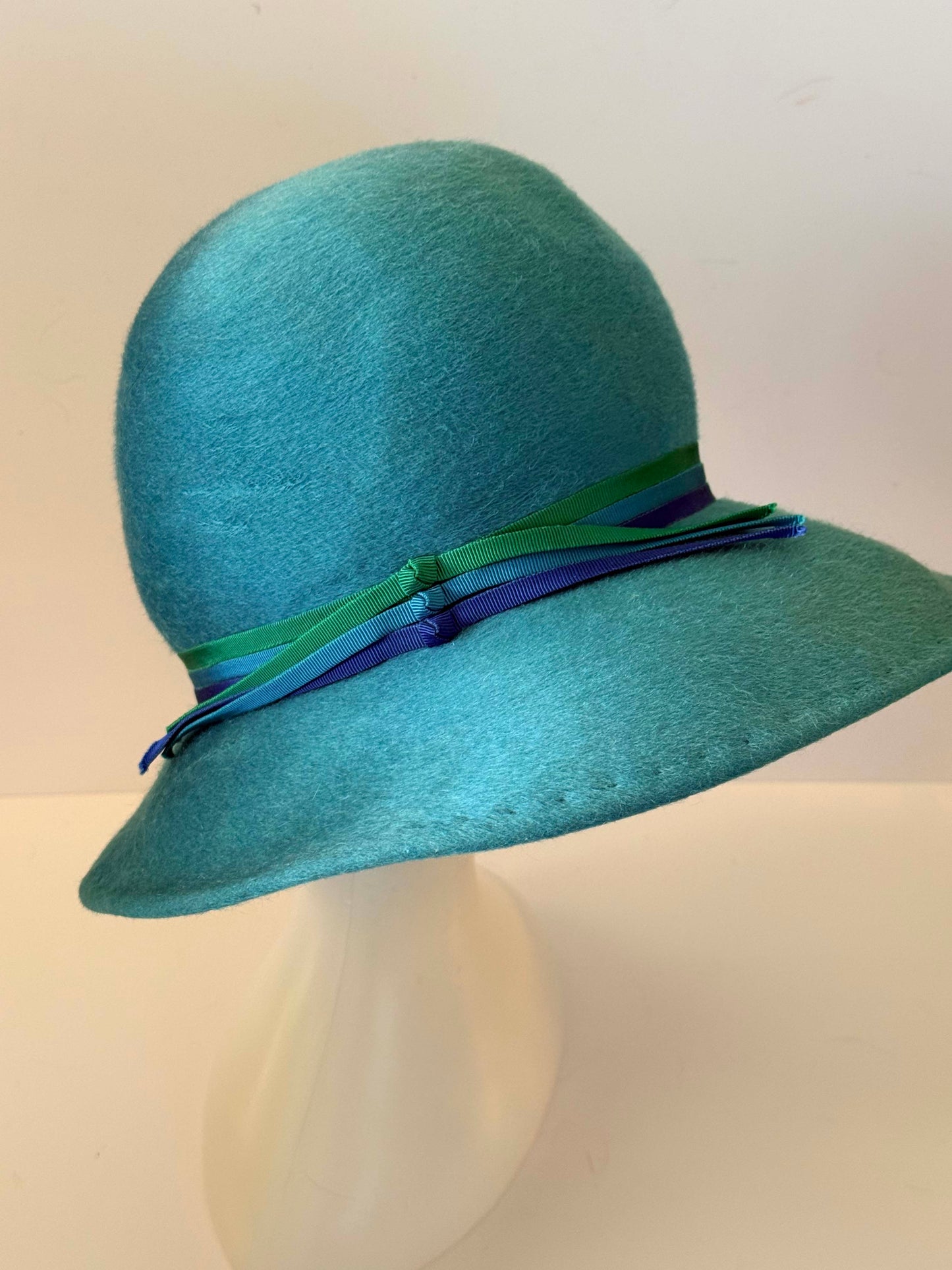 Vintage Mr John Sophisticate Turquoise Wool Hat | 1960s Wide Brim Cloche Hat | Aqua Blue Felt Hat | Mod Designer Millinery | Jackie Kennedy Style