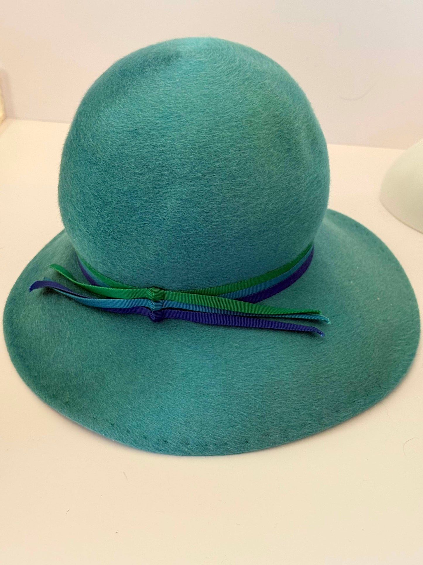Vintage Mr John Sophisticate Turquoise Wool Hat | 1960s Wide Brim Cloche Hat | Aqua Blue Felt Hat | Mod Designer Millinery | Jackie Kennedy Style