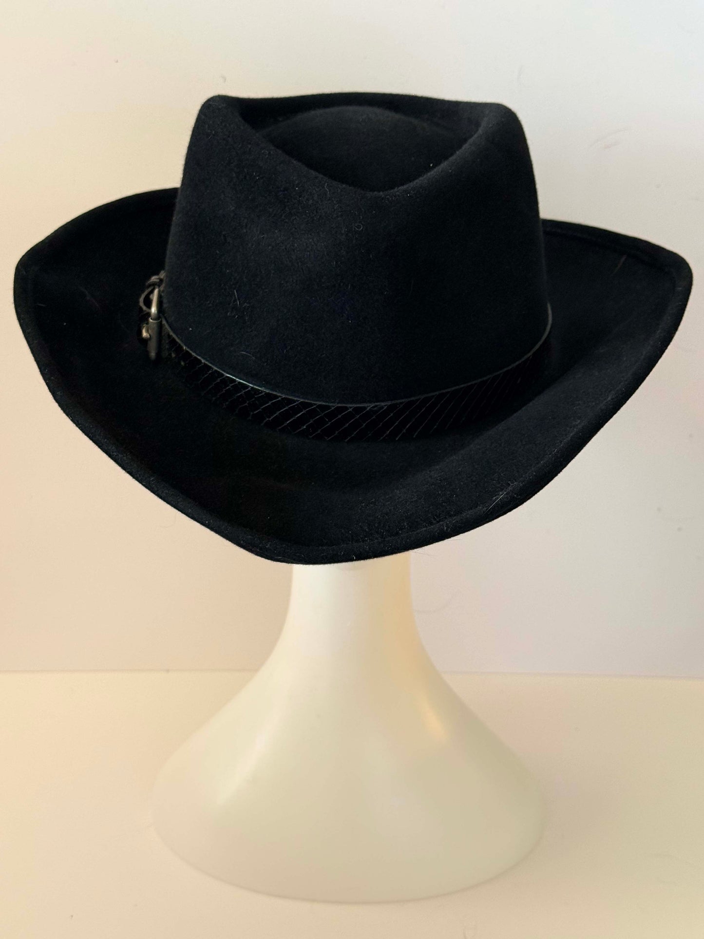 Vintage Eric Javits Black Wool Western Hat | Designer Cowboy Hat | Luxury Felt Ranch Hat | Black Wide Brim Western Hat | Unisex Western Fashion