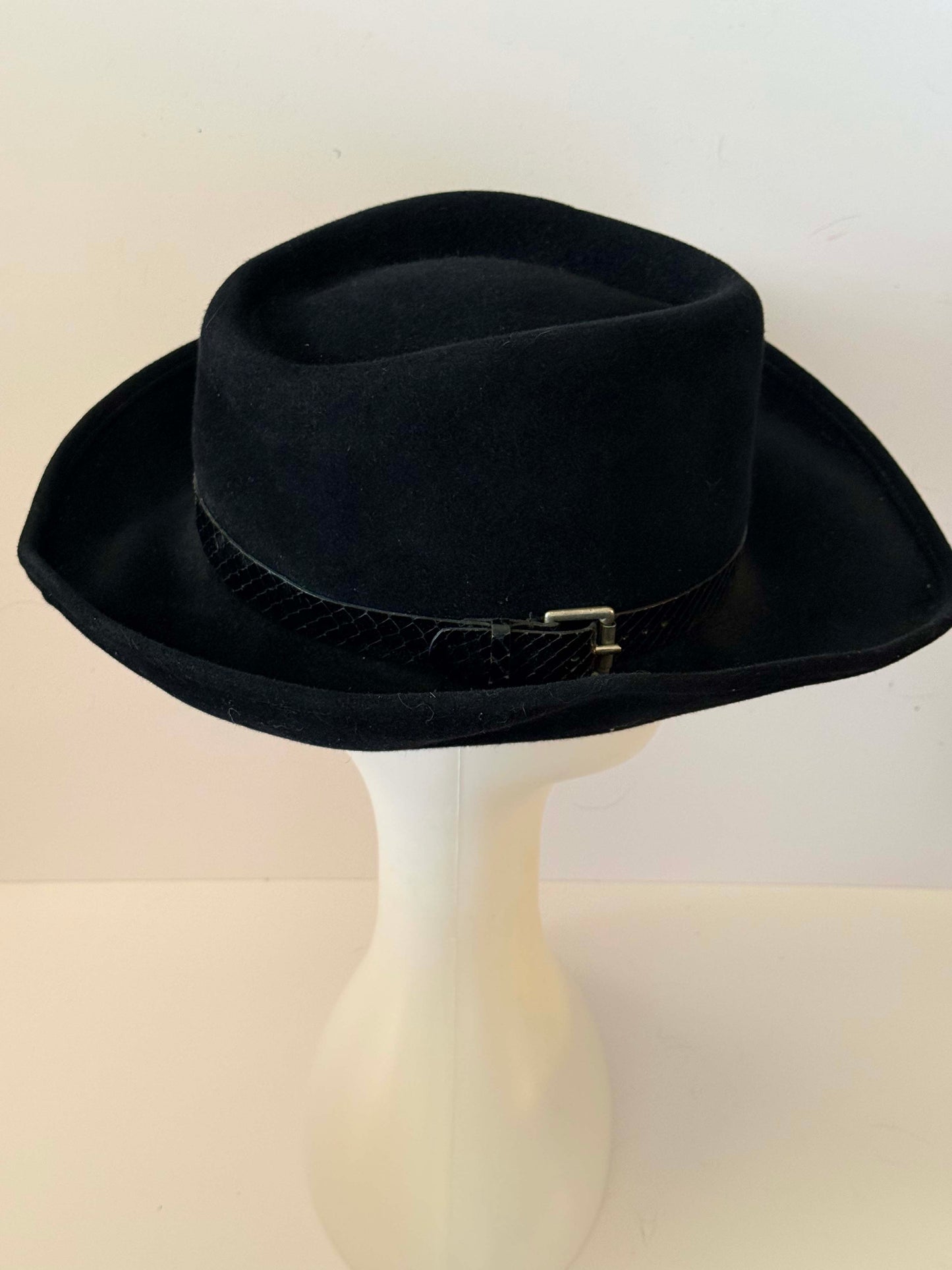 Vintage Eric Javits Black Wool Western Hat | Designer Cowboy Hat | Luxury Felt Ranch Hat | Black Wide Brim Western Hat | Unisex Western Fashion