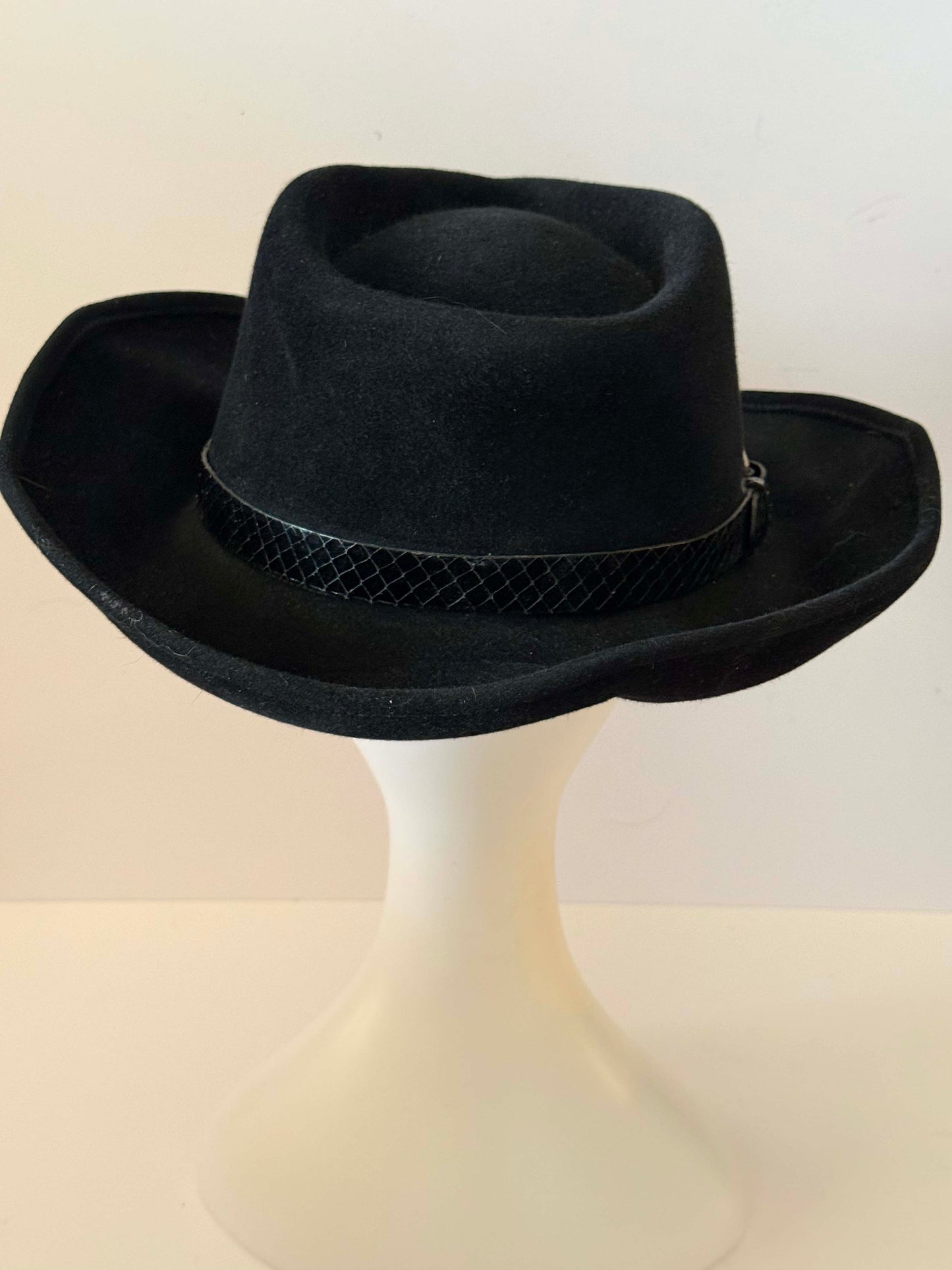 Vintage Eric Javits Black Wool Western Hat | Designer Cowboy Hat | Luxury Felt Ranch Hat | Black Wide Brim Western Hat | Unisex Western Fashion