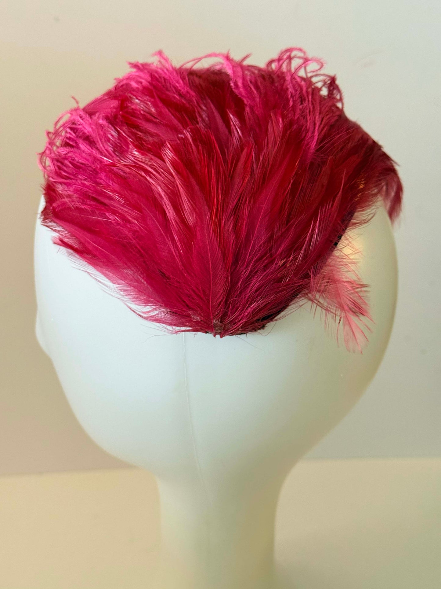 Vintage Pasadena Hats Pink Feather Fascinator | 1950s Cocktail Hat | Fuchsia Feather Half Hat | Mid Century Millinery | Statement Occasion Headpiece