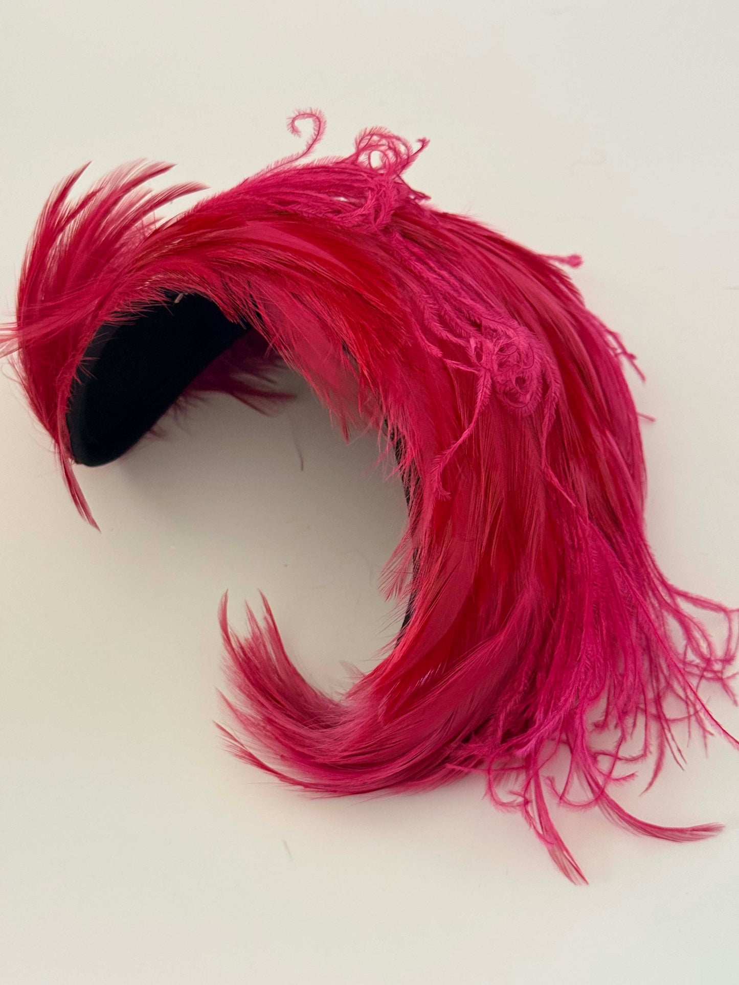 Vintage Pasadena Hats Pink Feather Fascinator | 1950s Cocktail Hat | Fuchsia Feather Half Hat | Mid Century Millinery | Statement Occasion Headpiece