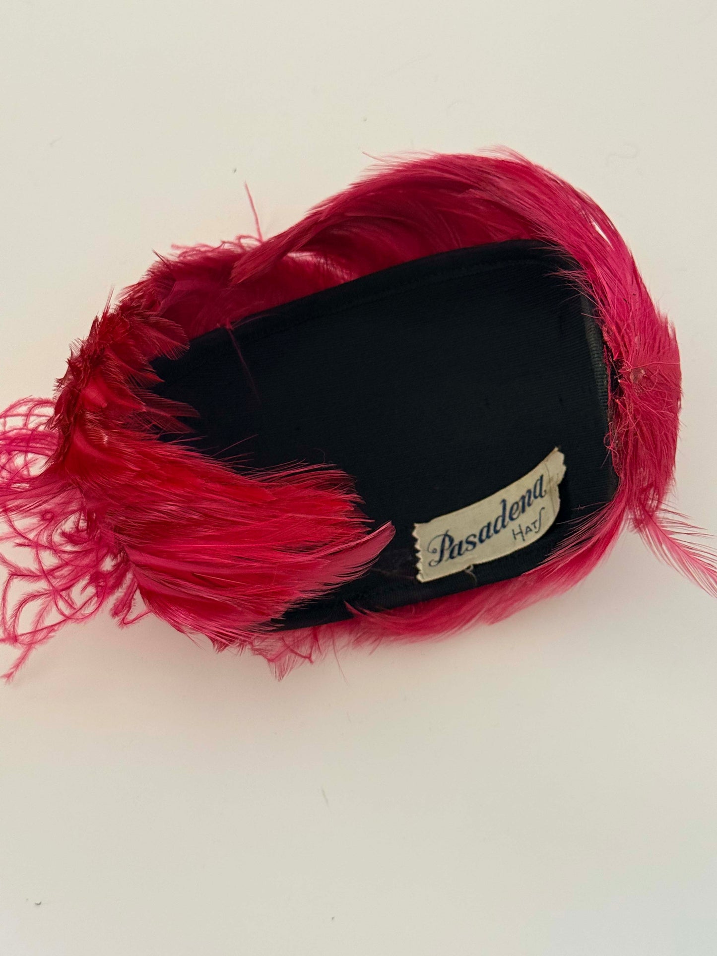 Vintage Pasadena Hats Pink Feather Fascinator | 1950s Cocktail Hat | Fuchsia Feather Half Hat | Mid Century Millinery | Statement Occasion Headpiece