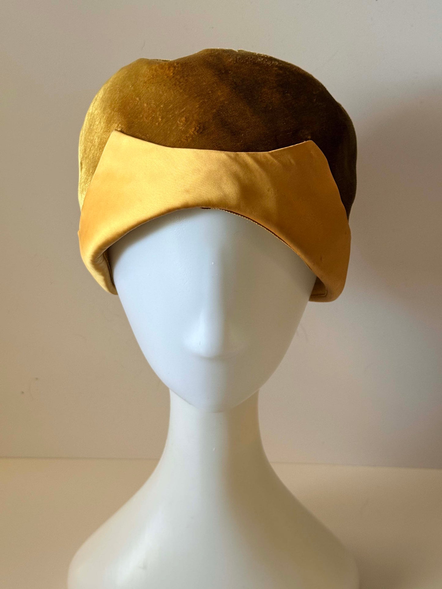 Vintage Adele Claire New York Pillbox Hat | Gold Velvet Cocktail Hat | 1960s Designer Millinery | Jackie O Style Formal Hat