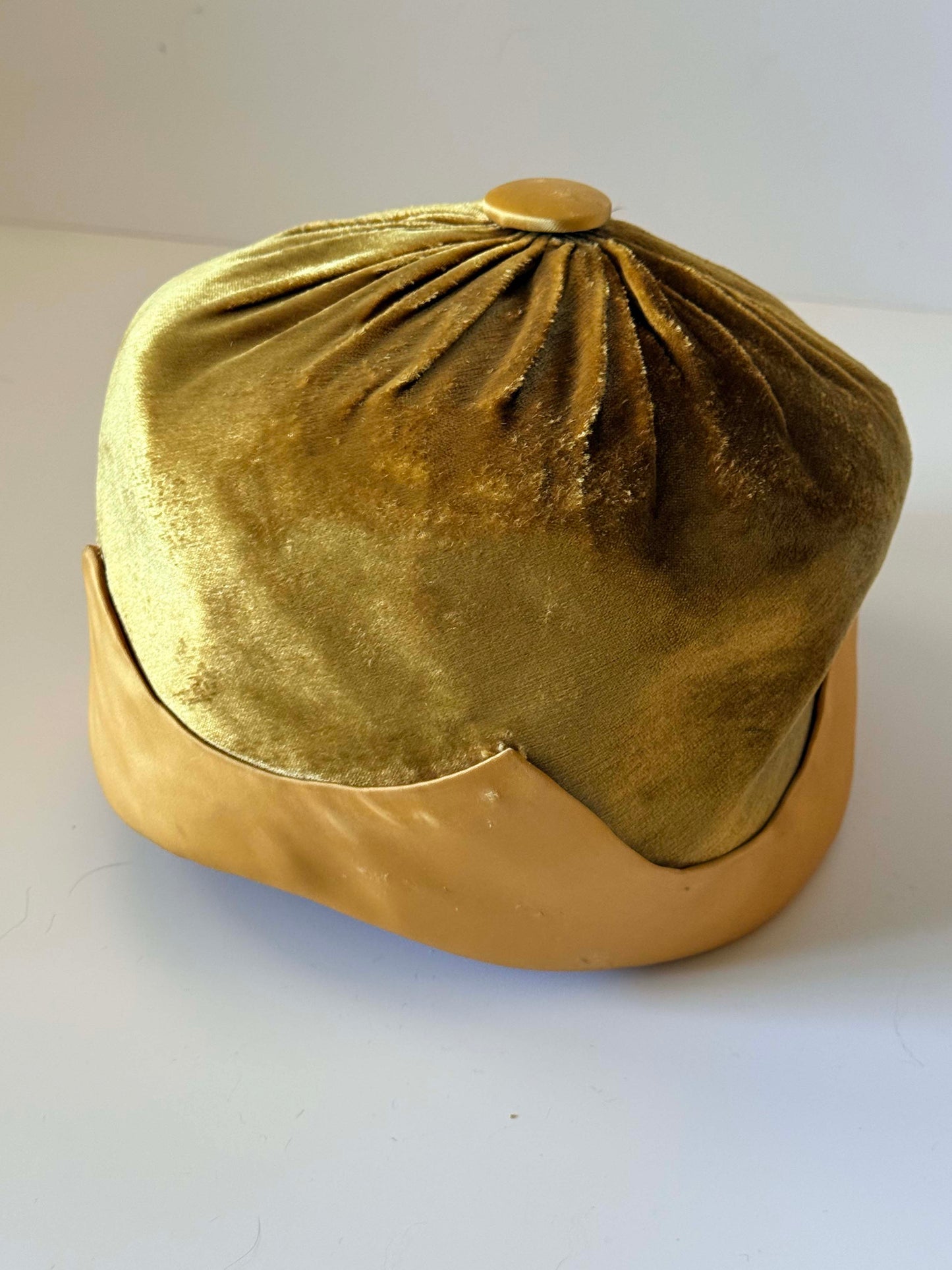 Vintage Adele Claire New York Pillbox Hat | Gold Velvet Cocktail Hat | 1960s Designer Millinery | Jackie O Style Formal Hat