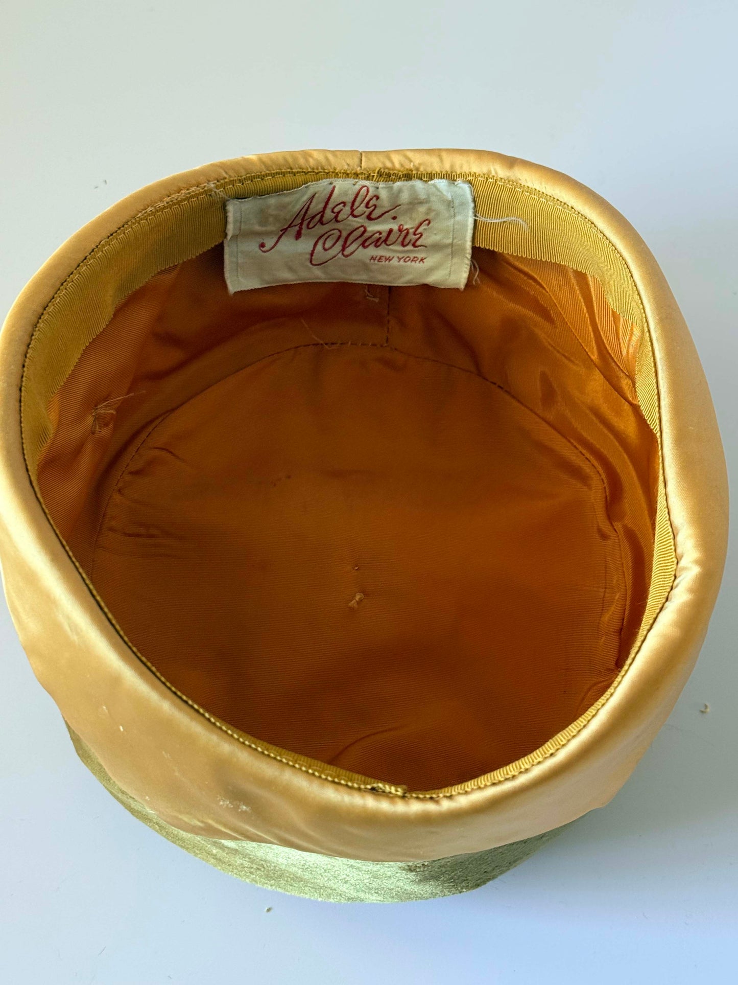 Vintage Adele Claire New York Pillbox Hat | Gold Velvet Cocktail Hat | 1960s Designer Millinery | Jackie O Style Formal Hat