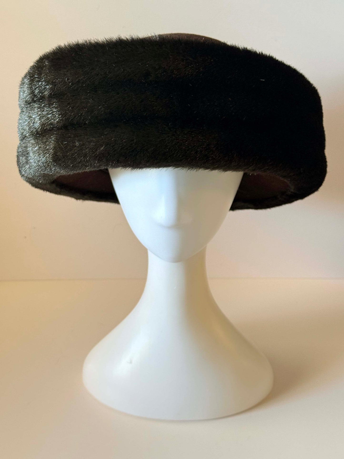 Vintage Mr. John Classic Fur Felt Hat | Brown Faux Mink Hat | 1960s Designer Millinery | Mod Winter Hat | Luxury Vintage Fur Trim Hat