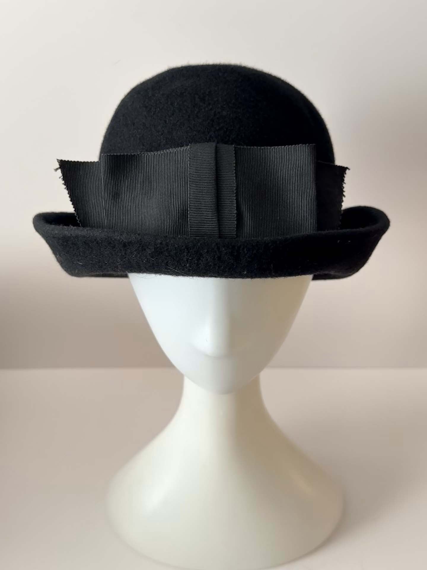 Vintage Black Wool Bowler Hat | Classic Derby Hat | Black Felt Bowler | Edwardian Style Hat | Minimalist Vintage Millinery
