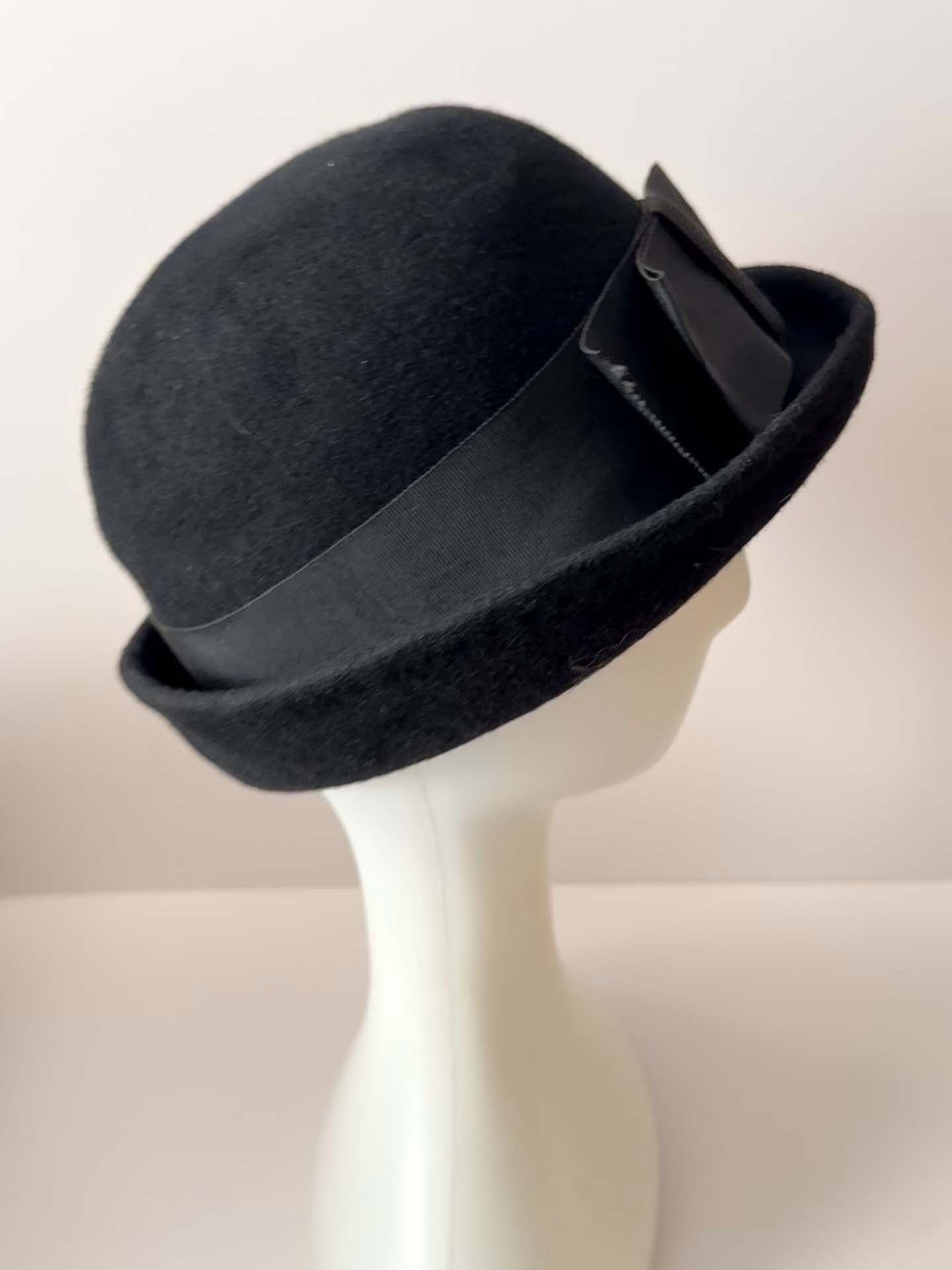 Vintage Black Wool Bowler Hat | Classic Derby Hat | Black Felt Bowler | Edwardian Style Hat | Minimalist Vintage Millinery