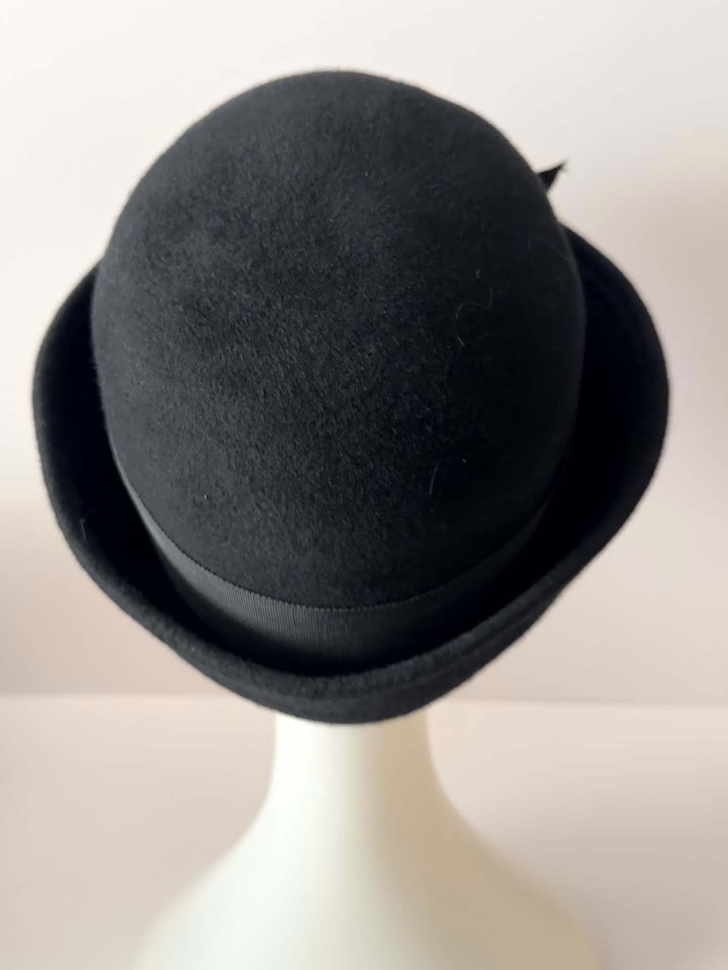 Vintage Black Wool Bowler Hat | Classic Derby Hat | Black Felt Bowler | Edwardian Style Hat | Minimalist Vintage Millinery