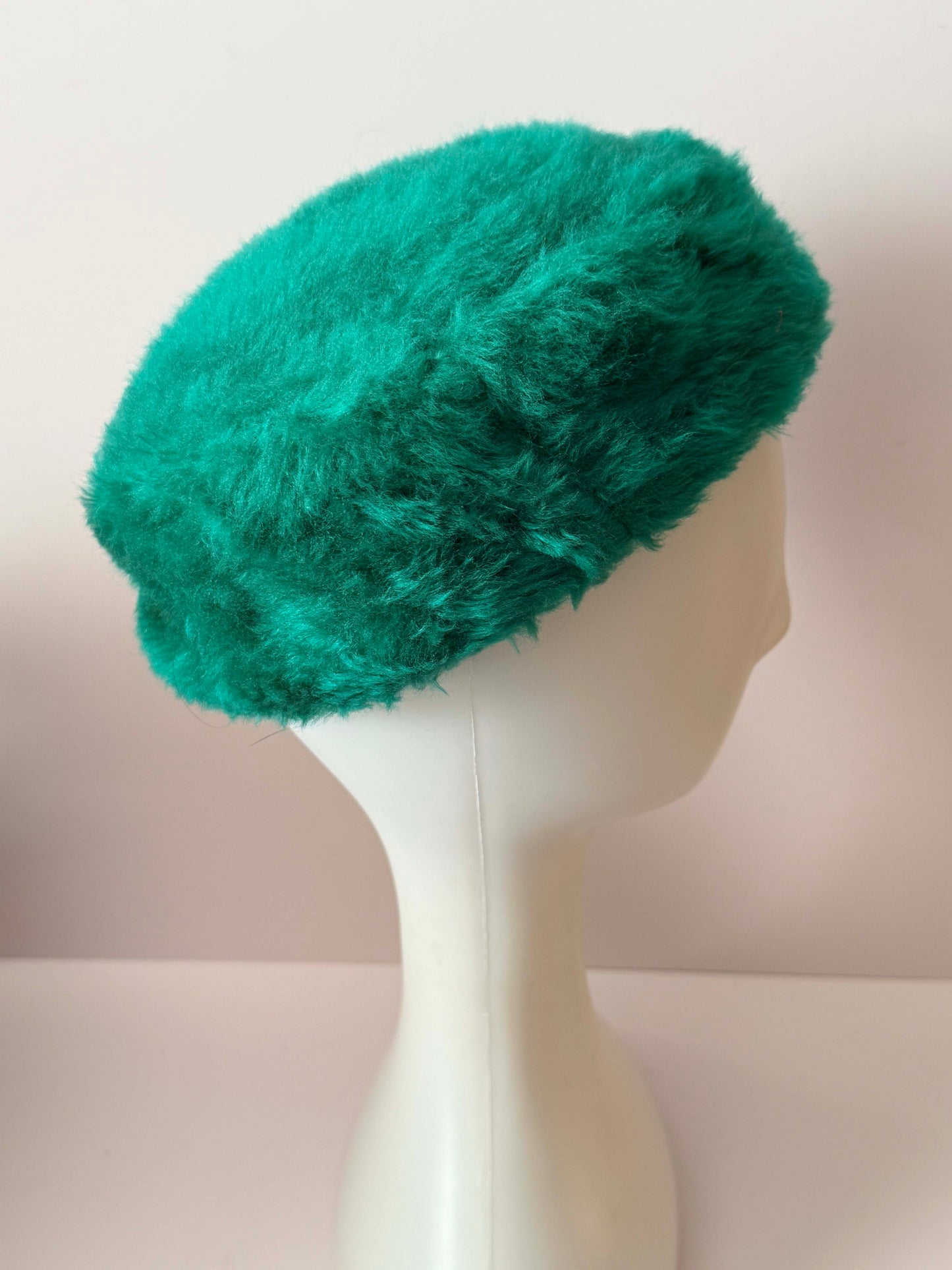 Vintage Emerald Green Faux Fur Pillbox Hat | 1960s Mod Winter Hat | Bright Teal Green Furry Hat | Retro Statement Millinery