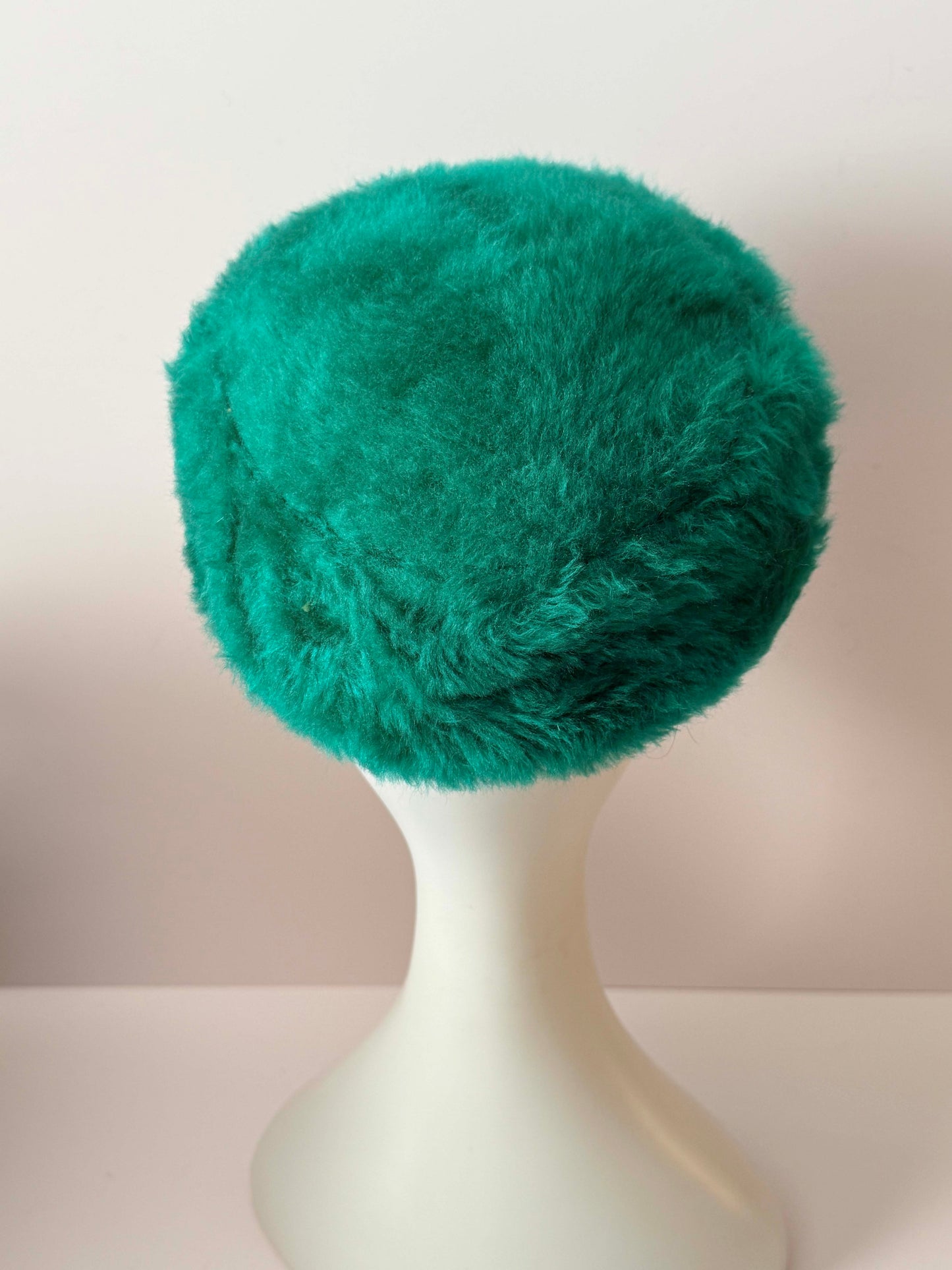 Vintage Emerald Green Faux Fur Pillbox Hat | 1960s Mod Winter Hat | Bright Teal Green Furry Hat | Retro Statement Millinery