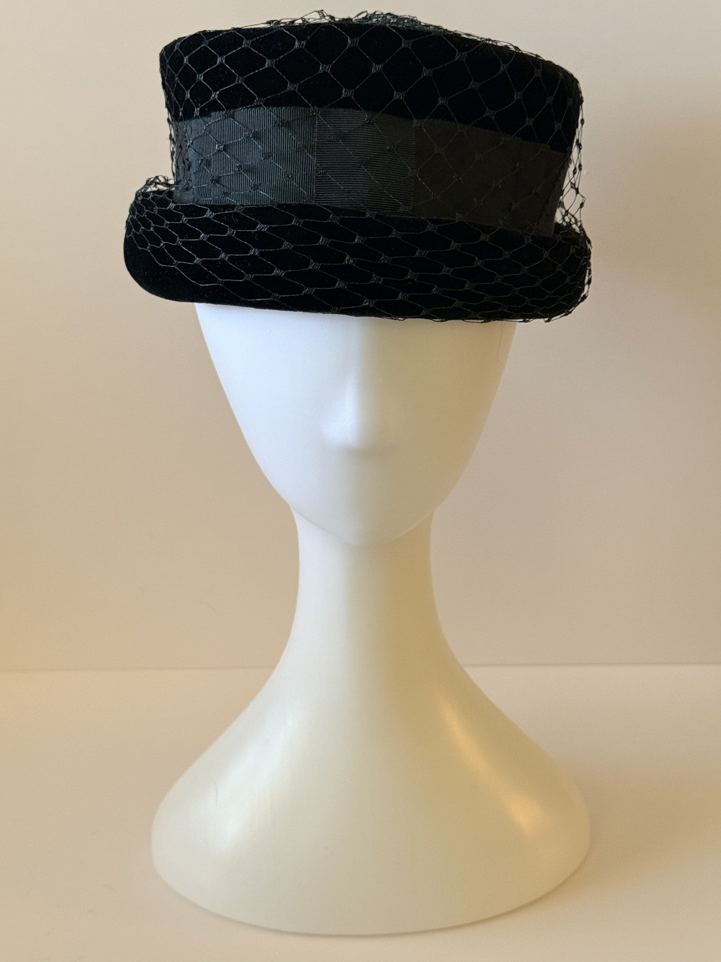 Vintage Inky Black Velvet Hat | 1940s–1960s Noir Elegance Cocktail Hat