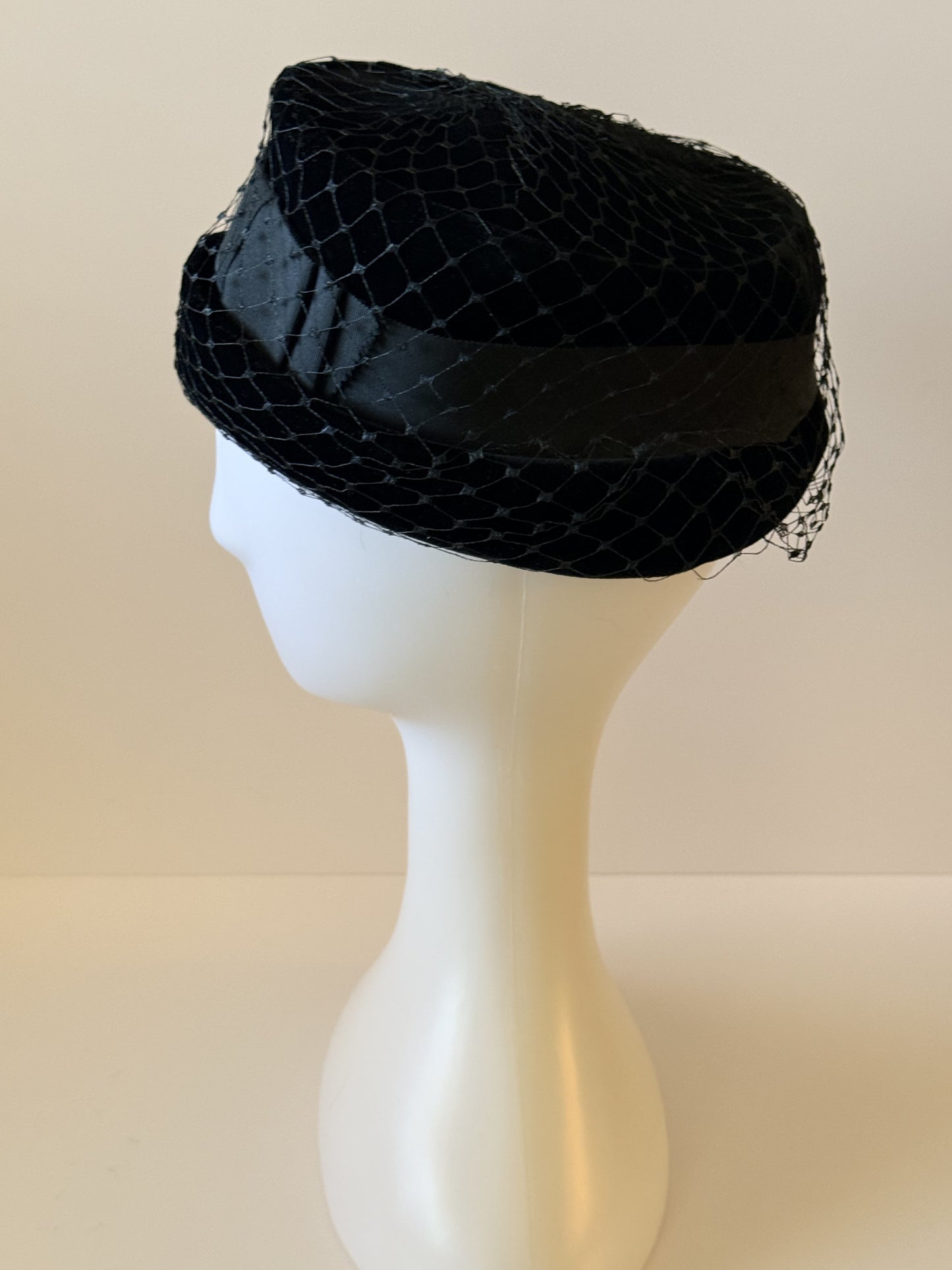 Vintage Inky Black Velvet Hat | 1940s–1960s Noir Elegance Cocktail Hat