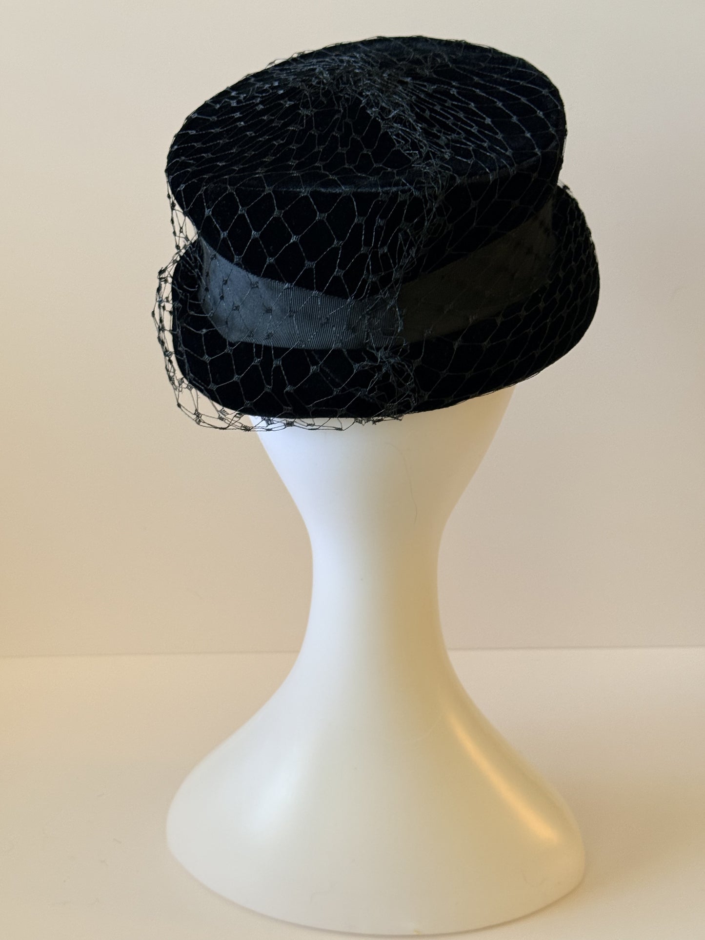 Vintage Inky Black Velvet Hat | 1940s–1960s Noir Elegance Cocktail Hat