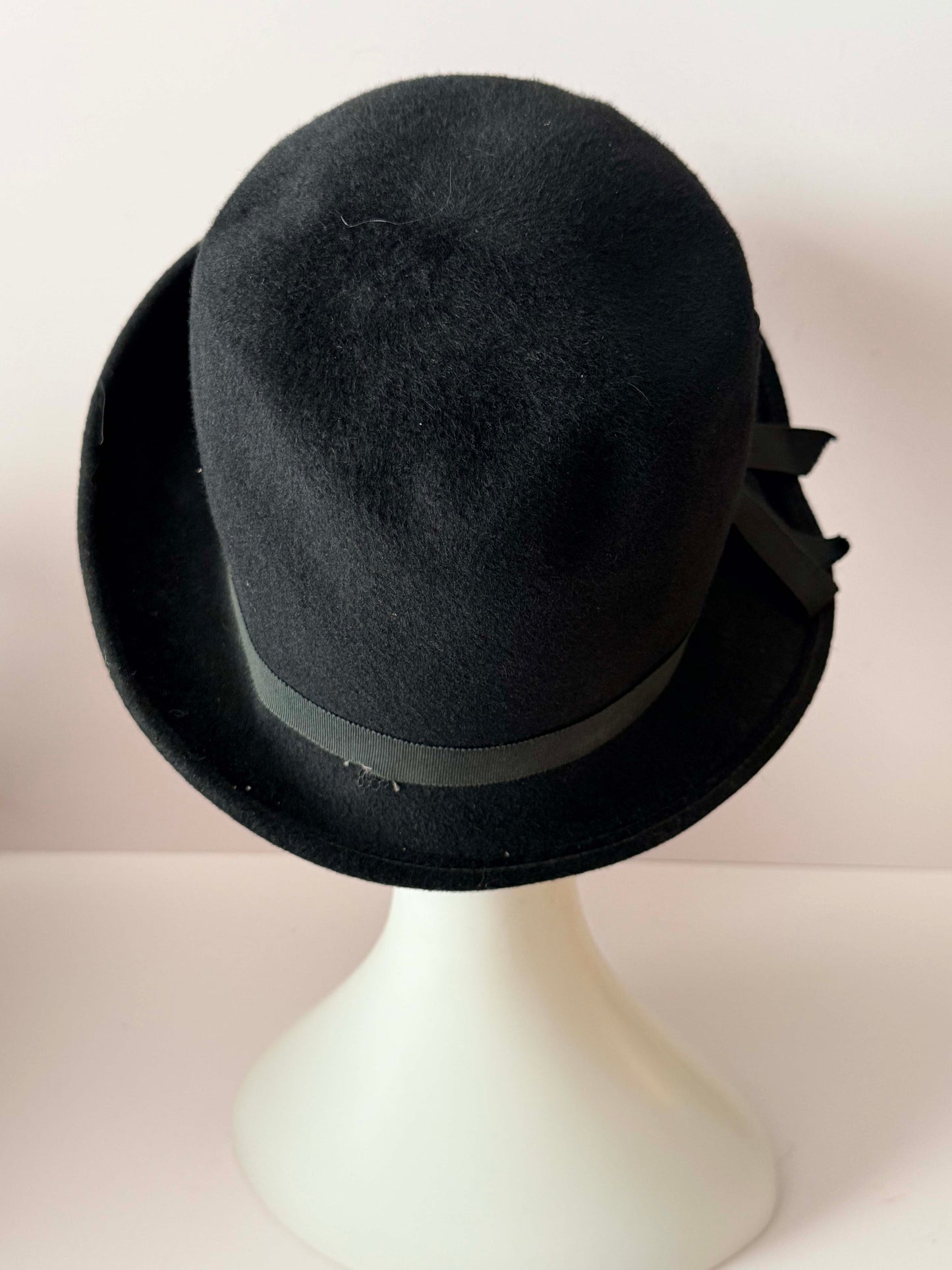 Vintage Black Wool Top Hat | Tove Italy Hat | Asymmetrical Brim Hat | Avant Garde Millinery | Gothic Black Felt Hat