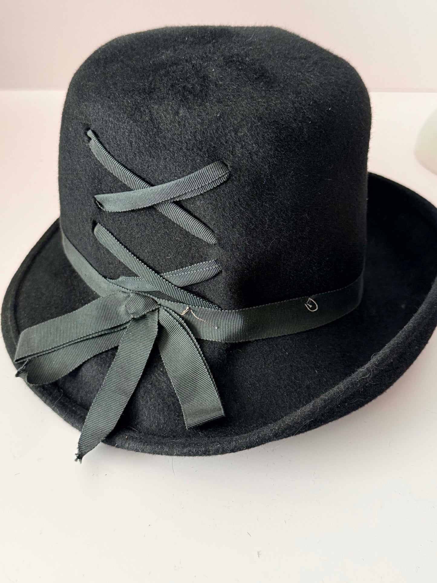 Vintage Black Wool Top Hat | Tove Italy Hat | Asymmetrical Brim Hat | Avant Garde Millinery | Gothic Black Felt Hat