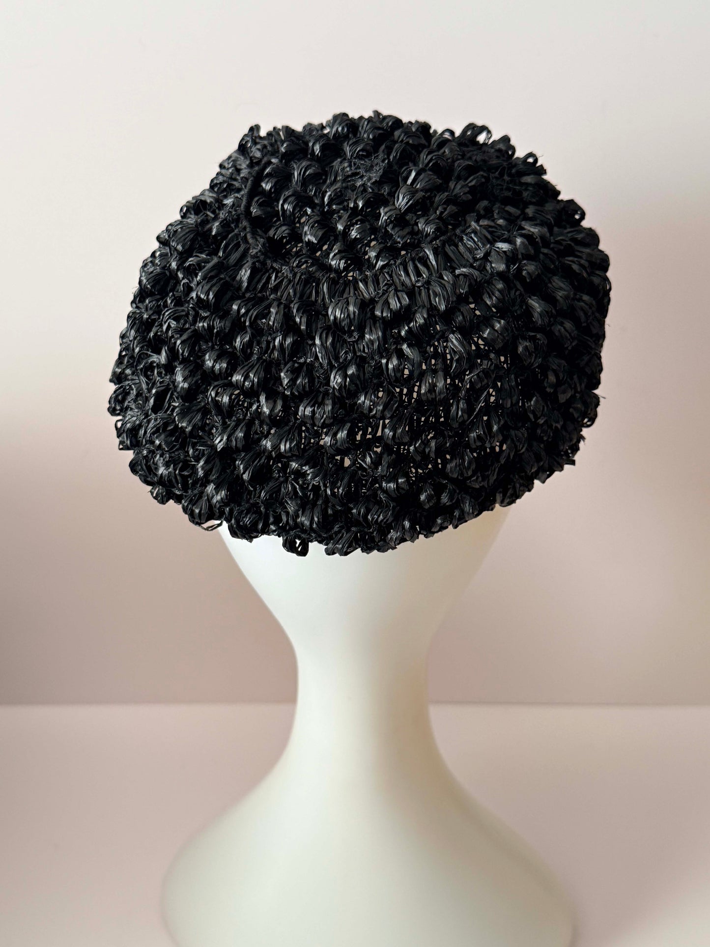 Vintage Black Raffia Pillbox Hat | 1960s Textured Straw Hat | Black Cocktail Hat | Mid Century Millinery | Jackie O Style Hat
