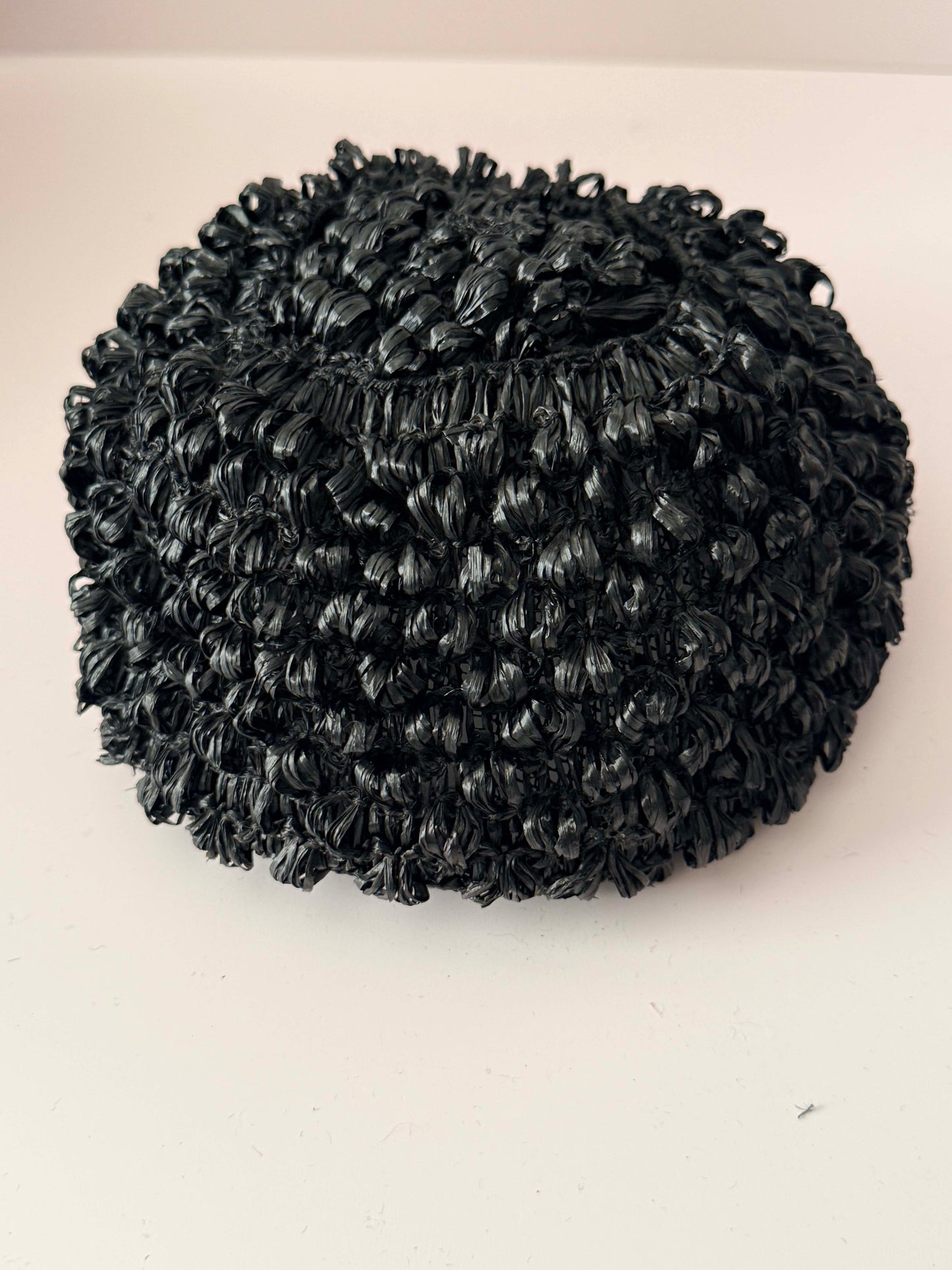 Vintage Black Raffia Pillbox Hat | 1960s Textured Straw Hat | Black Cocktail Hat | Mid Century Millinery | Jackie O Style Hat
