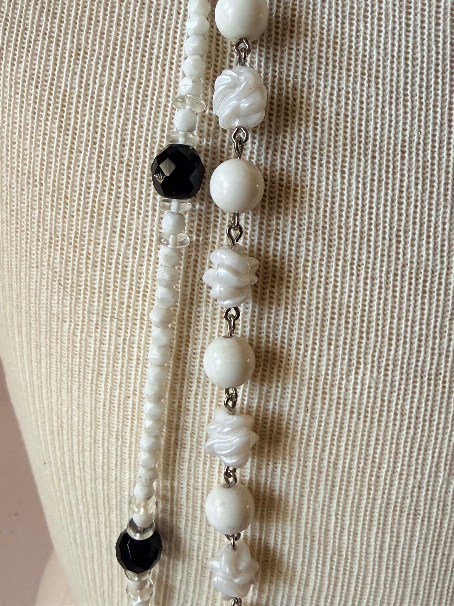Vintage Necklace Collection | Two White Beaded Necklaces | Mid Century Costume Jewelry Set | Layered Monochrome Jewelry