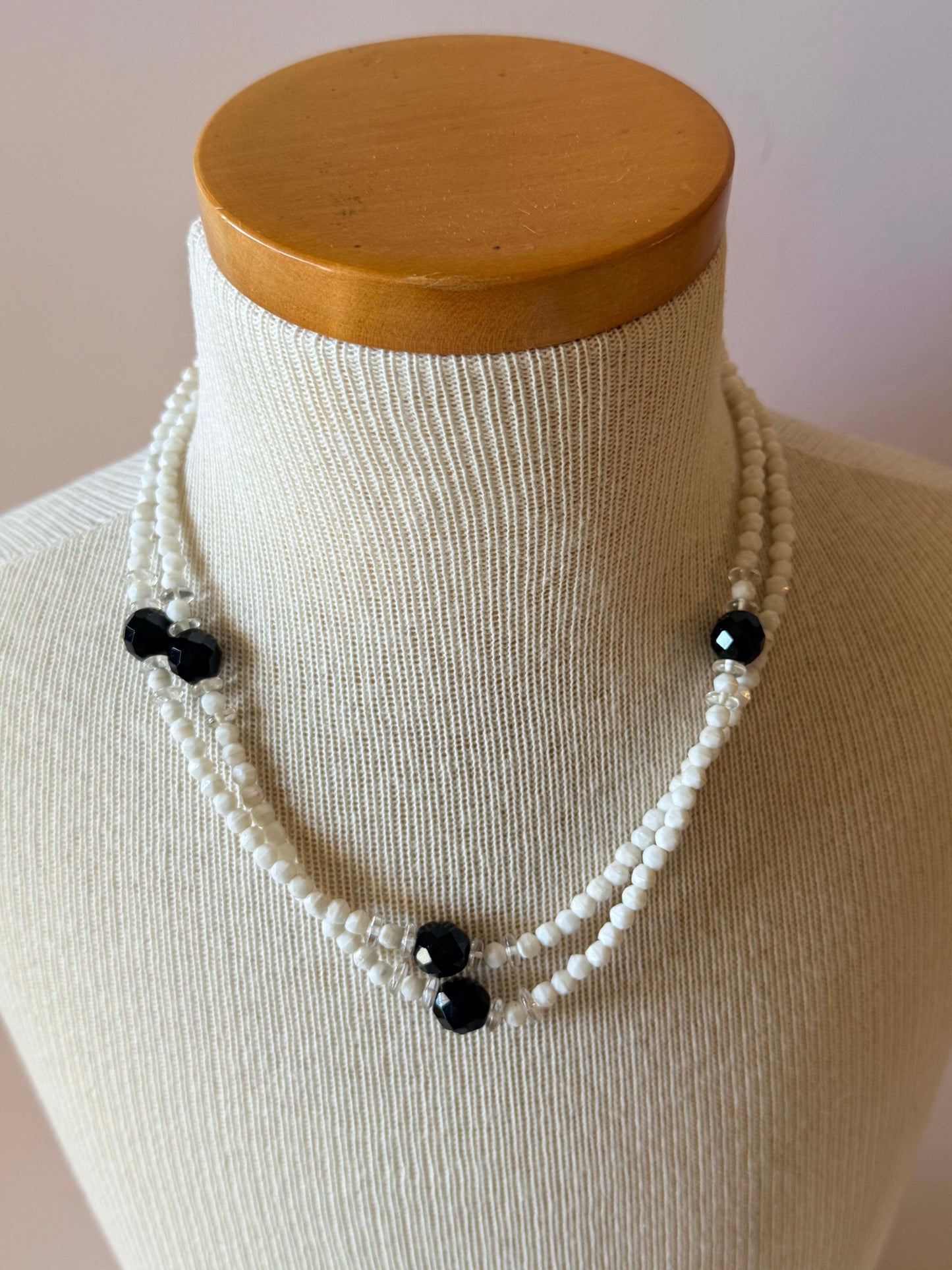 Vintage Necklace Collection | Two White Beaded Necklaces | Mid Century Costume Jewelry Set | Layered Monochrome Jewelry