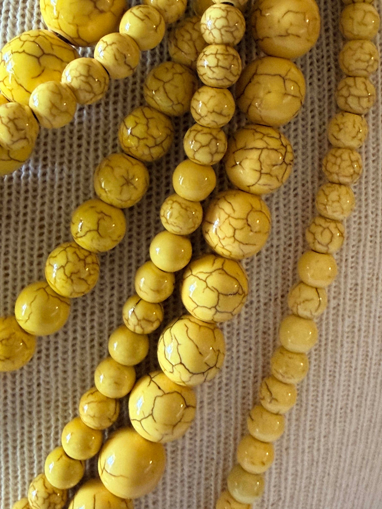 Vintage Yellow Beaded Multi Strand Necklace | Layered Faux Turquoise Statement Necklace | Boho Southwestern Jewelry | Bold 1980s Necklace
