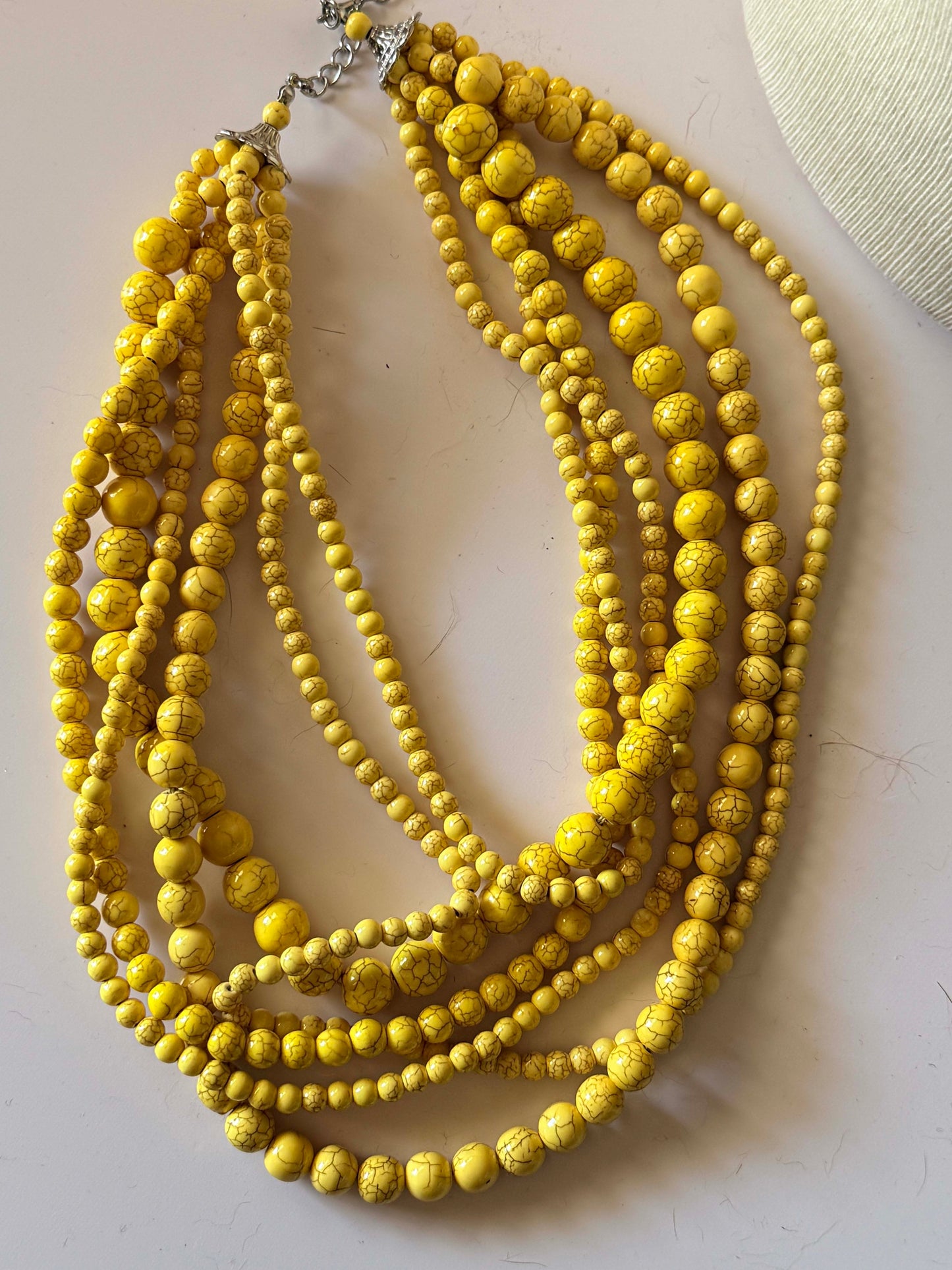 Vintage Yellow Beaded Multi Strand Necklace | Layered Faux Turquoise Statement Necklace | Boho Southwestern Jewelry | Bold 1980s Necklace