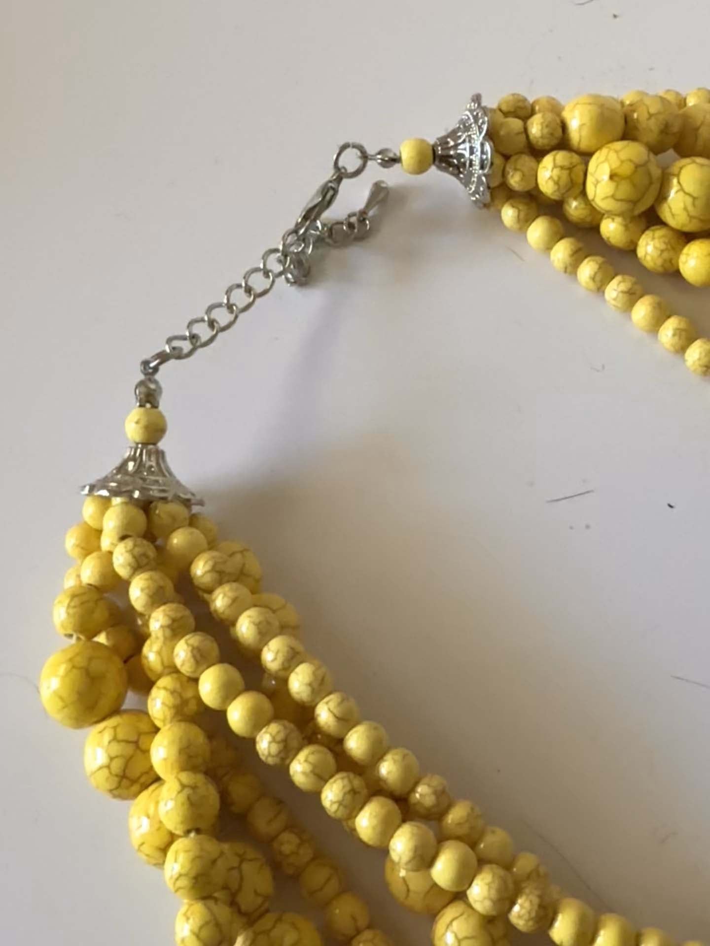 Vintage Yellow Beaded Multi Strand Necklace | Layered Faux Turquoise Statement Necklace | Boho Southwestern Jewelry | Bold 1980s Necklace