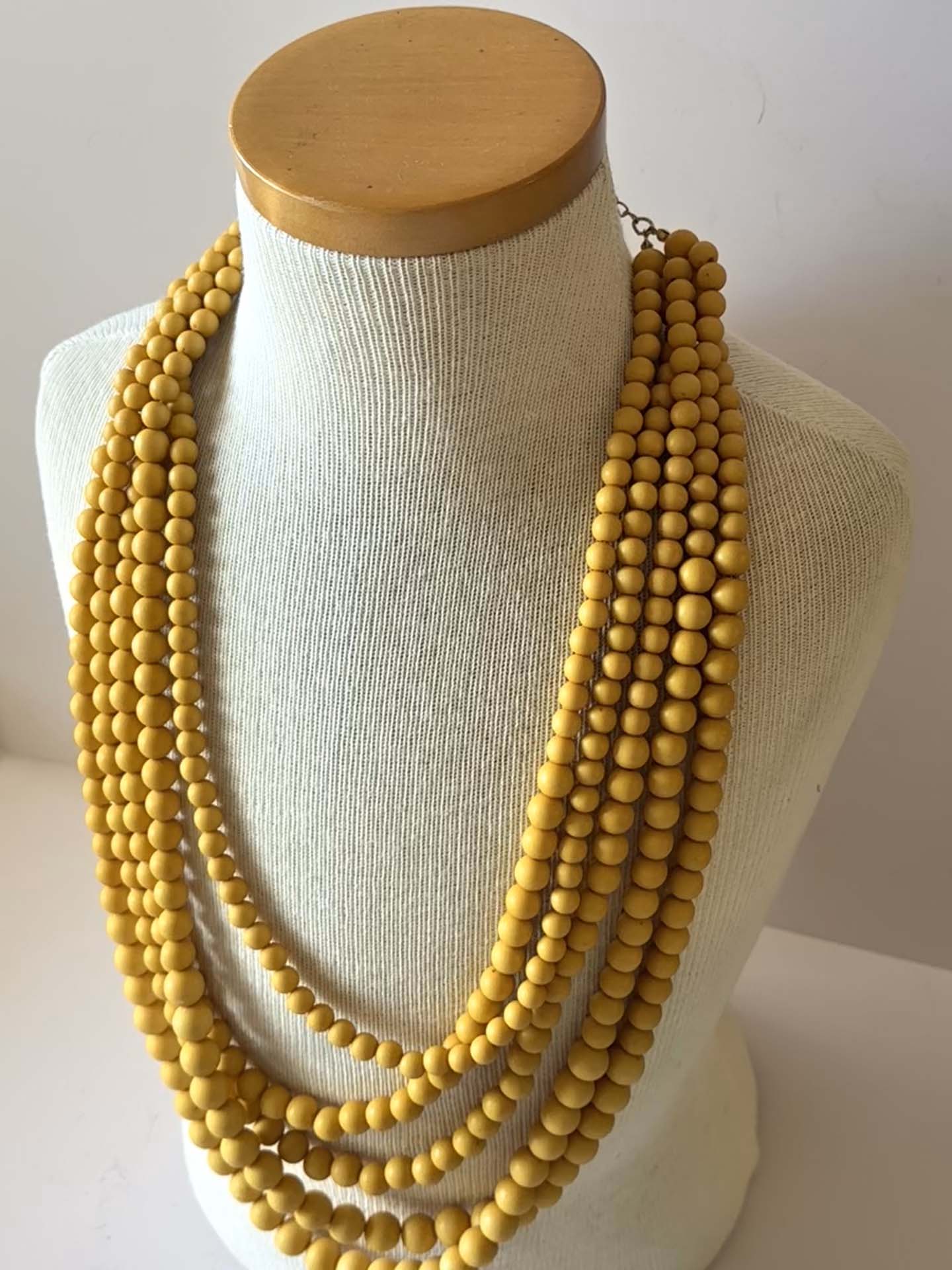 Vintage Mustard Yellow Multi Strand Beaded Necklace | Layered Statement Necklace | Mid Century Modern Jewelry | Bold Retro Bead Necklace