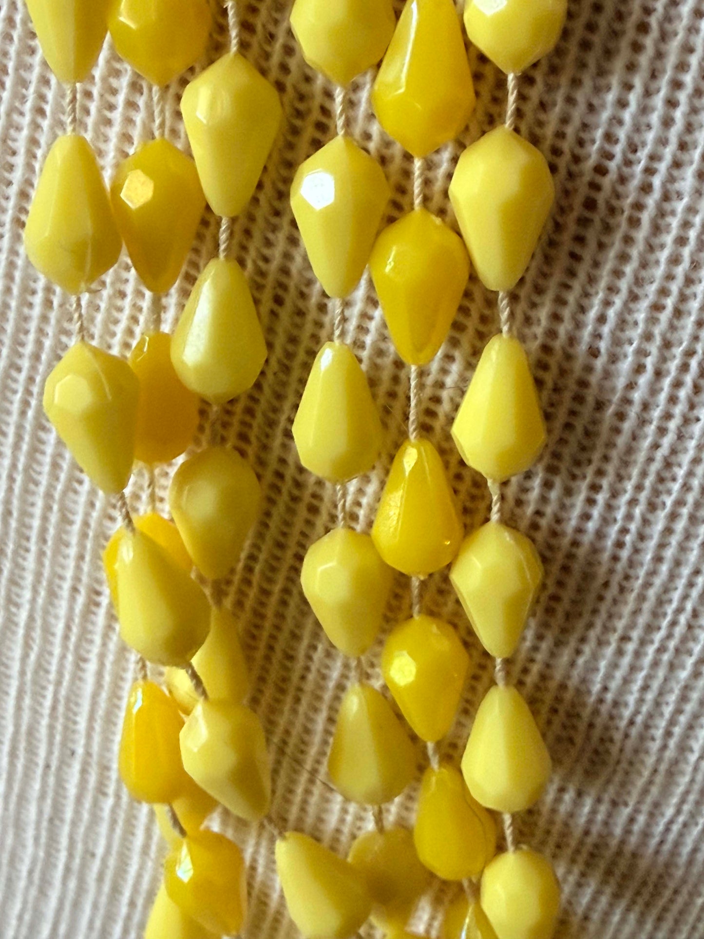 Vintage Lemon Yellow Multi Strand Beaded Necklace | 1960s Mod Statement Necklace | Retro Layered Lucite Jewelry