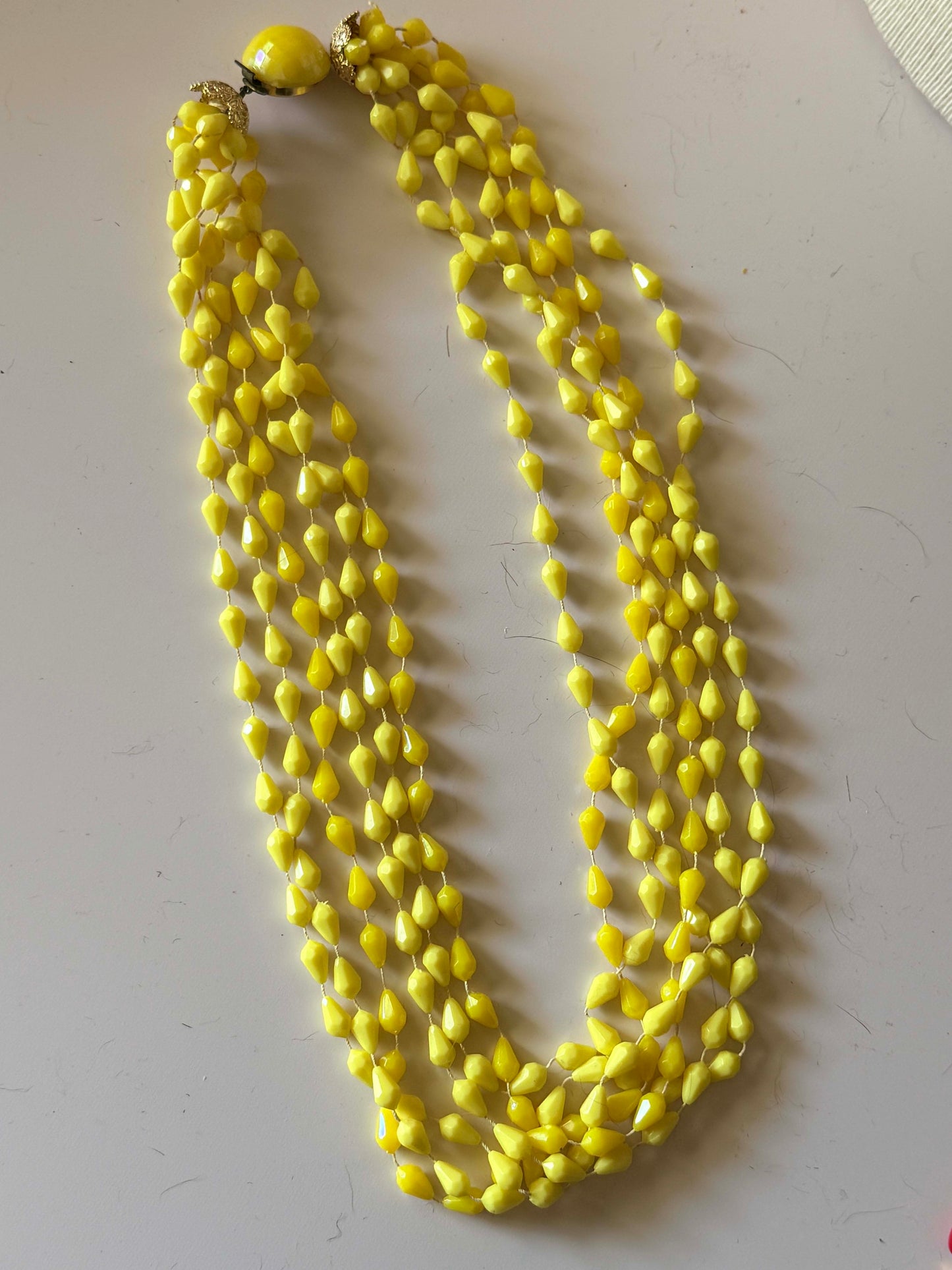 Vintage Lemon Yellow Multi Strand Beaded Necklace | 1960s Mod Statement Necklace | Retro Layered Lucite Jewelry