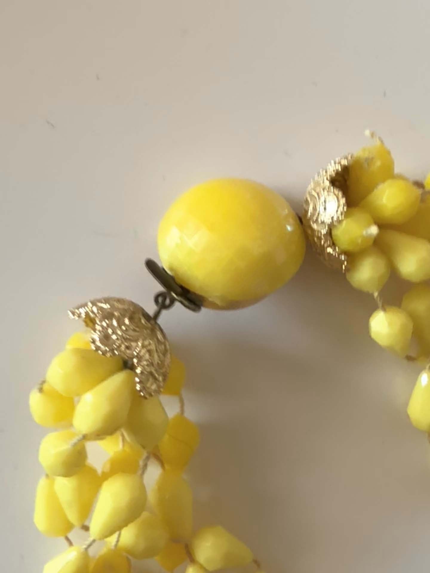 Vintage Lemon Yellow Multi Strand Beaded Necklace | 1960s Mod Statement Necklace | Retro Layered Lucite Jewelry