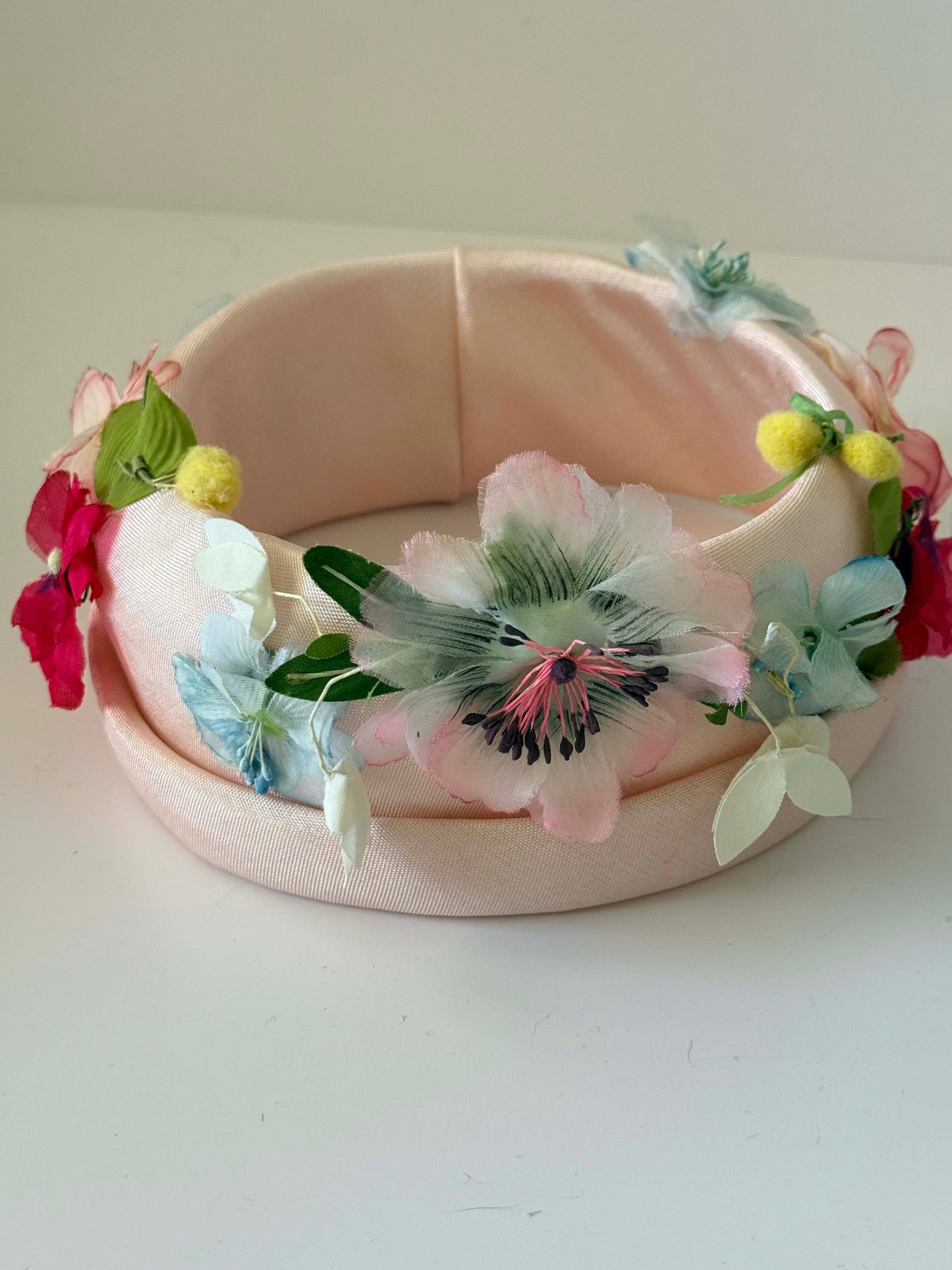 Vintage Floral Halo Hat | 1960s Pink Garden Party Hat | Pastel Flower Fascinator | Easter Hat | Tea Party Millinery | Wedding Guest Hat