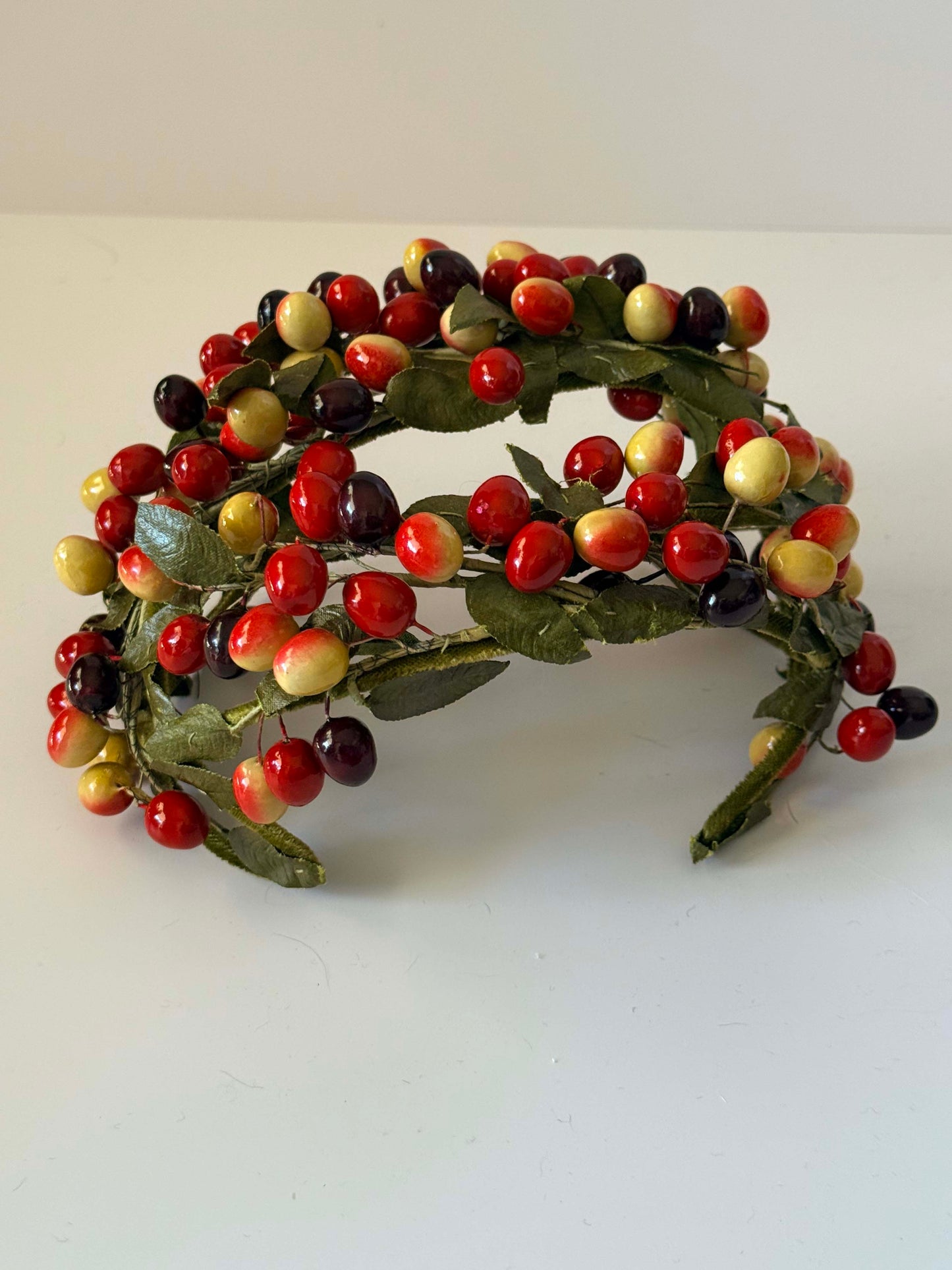Vintage Berry Fruit Half Hat | 1950s Cherry Berry Cocktail Hat | Novelty Fruit Headpiece | Harvest Hat | Autumn Millinery