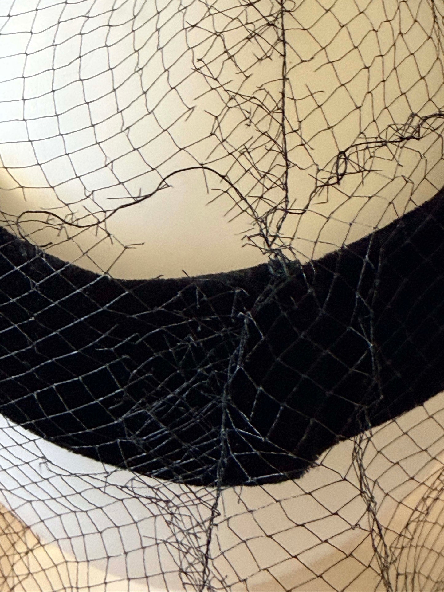 Vintage Black Velvet Halo Hat with Dotted Veil and Feather Trim | 1950s Cocktail Fascinator | Mid Century Tilt Hat | Elegant Mourning Style Millinery