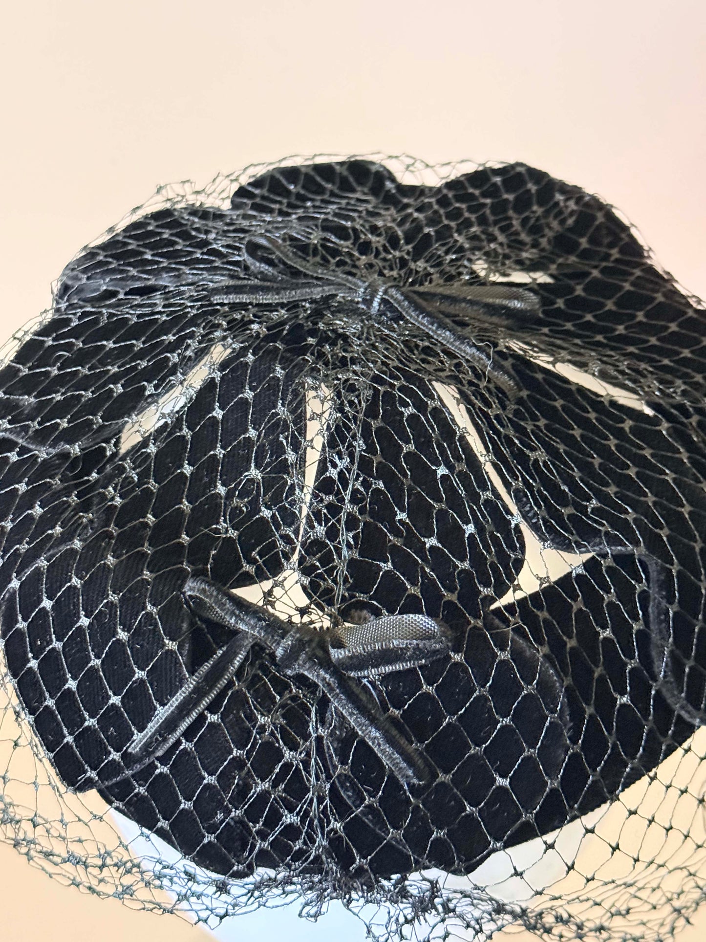 Vintage Black Velvet Veiled Cocktail Hat | 1950s Velvet Fascinator | Mid Century Tilt Hat | Old Hollywood Evening Headpiece