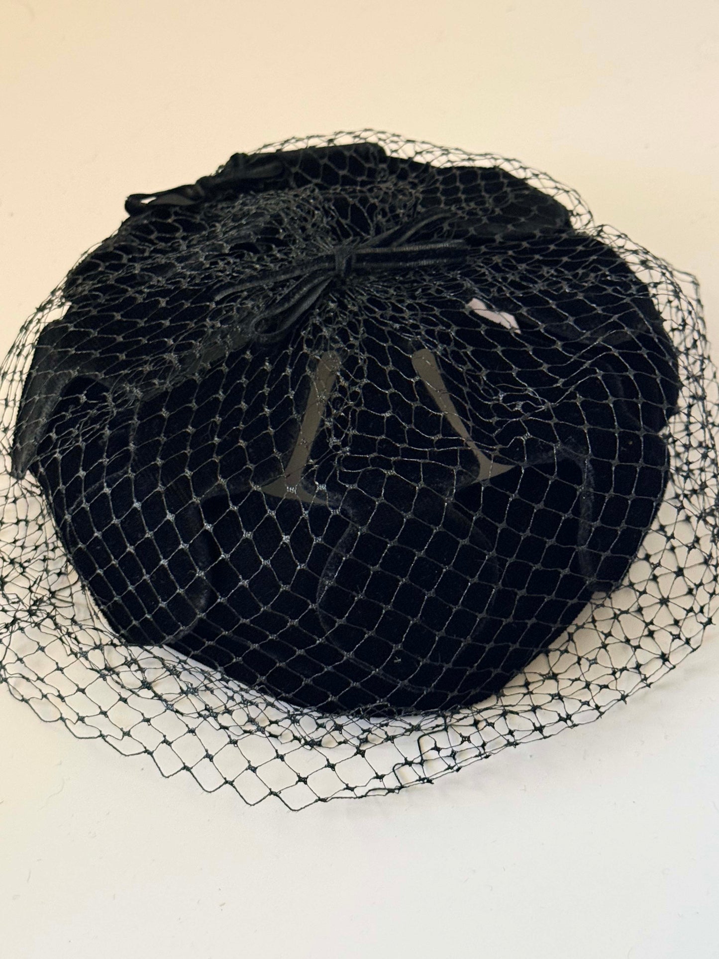 Vintage Black Velvet Veiled Cocktail Hat | 1950s Velvet Fascinator | Mid Century Tilt Hat | Old Hollywood Evening Headpiece