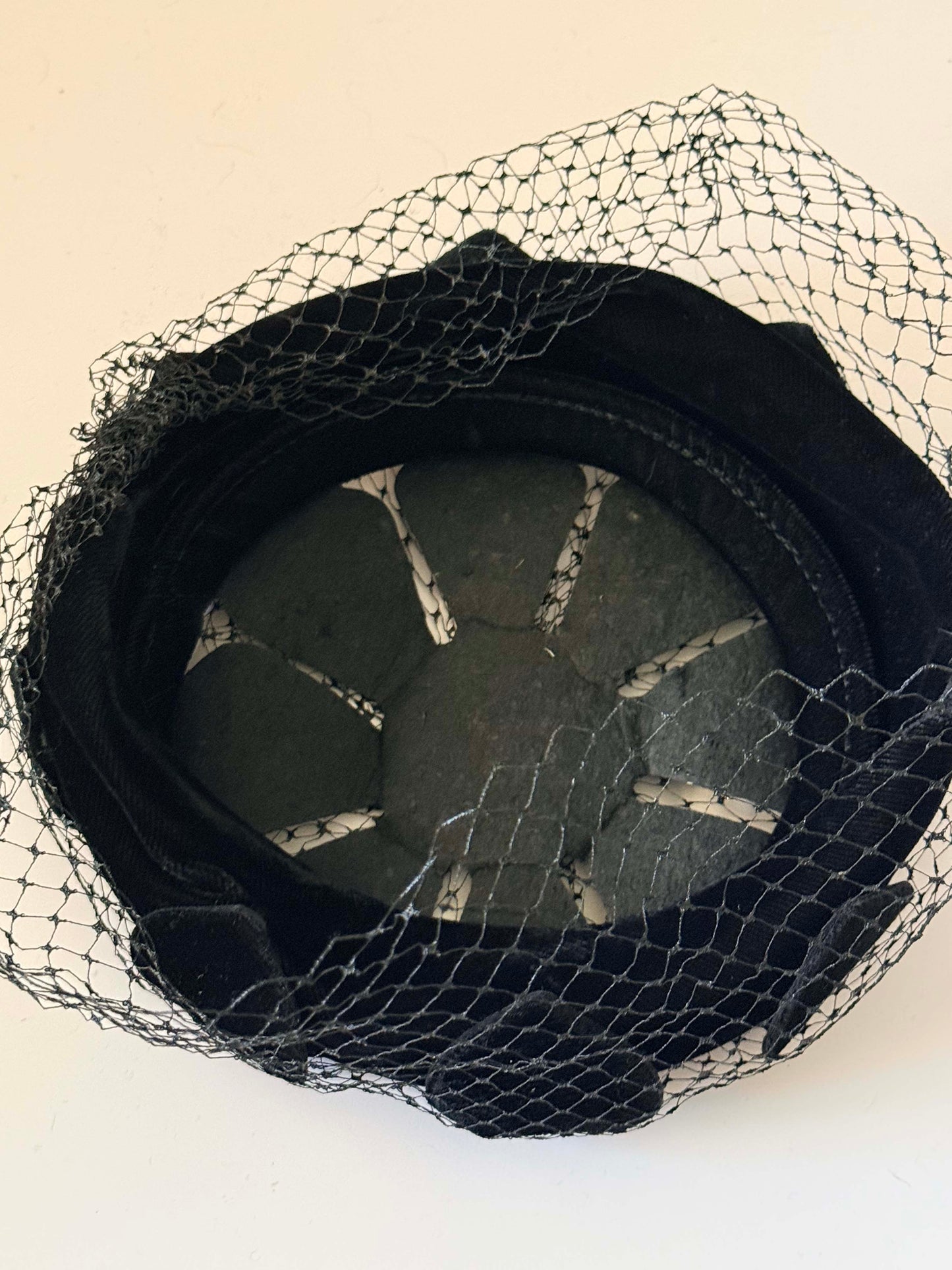 Vintage Black Velvet Veiled Cocktail Hat | 1950s Velvet Fascinator | Mid Century Tilt Hat | Old Hollywood Evening Headpiece