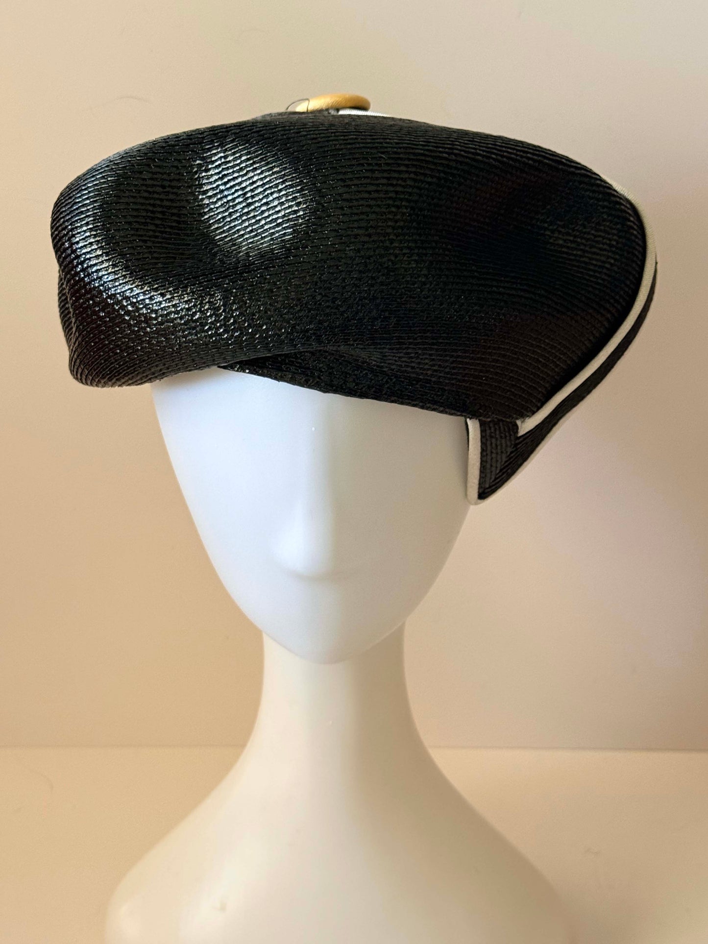 Vintage Gwenn Pennington Hat | Black Sculptural Straw Cocktail Hat | 1980s Designer Fascinator | Avant Garde Millinery