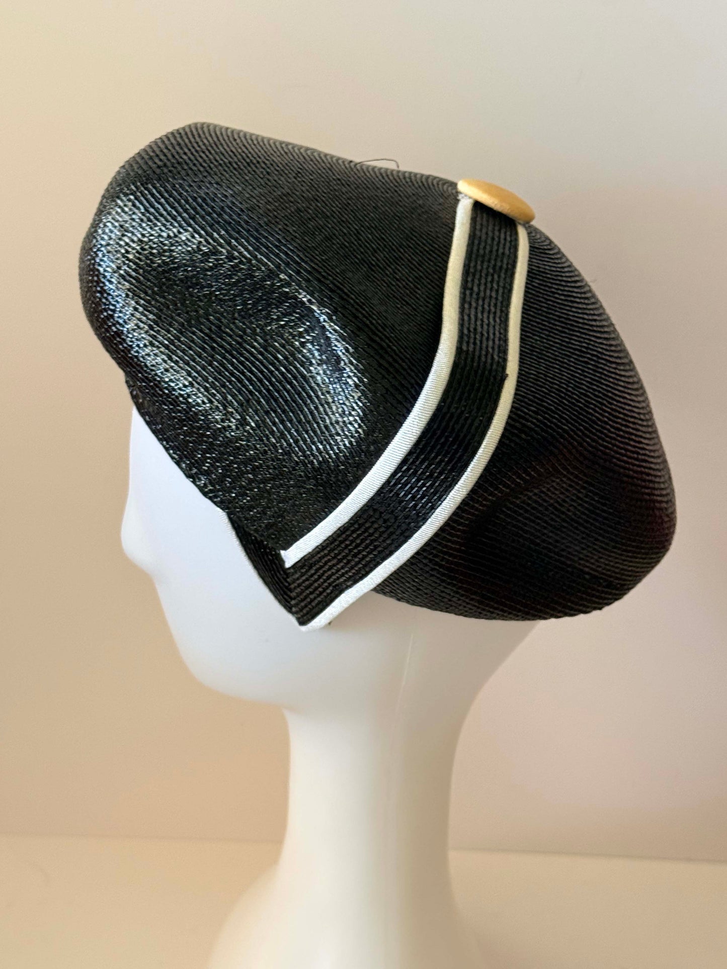 Vintage Gwenn Pennington Hat | Black Sculptural Straw Cocktail Hat | 1980s Designer Fascinator | Avant Garde Millinery
