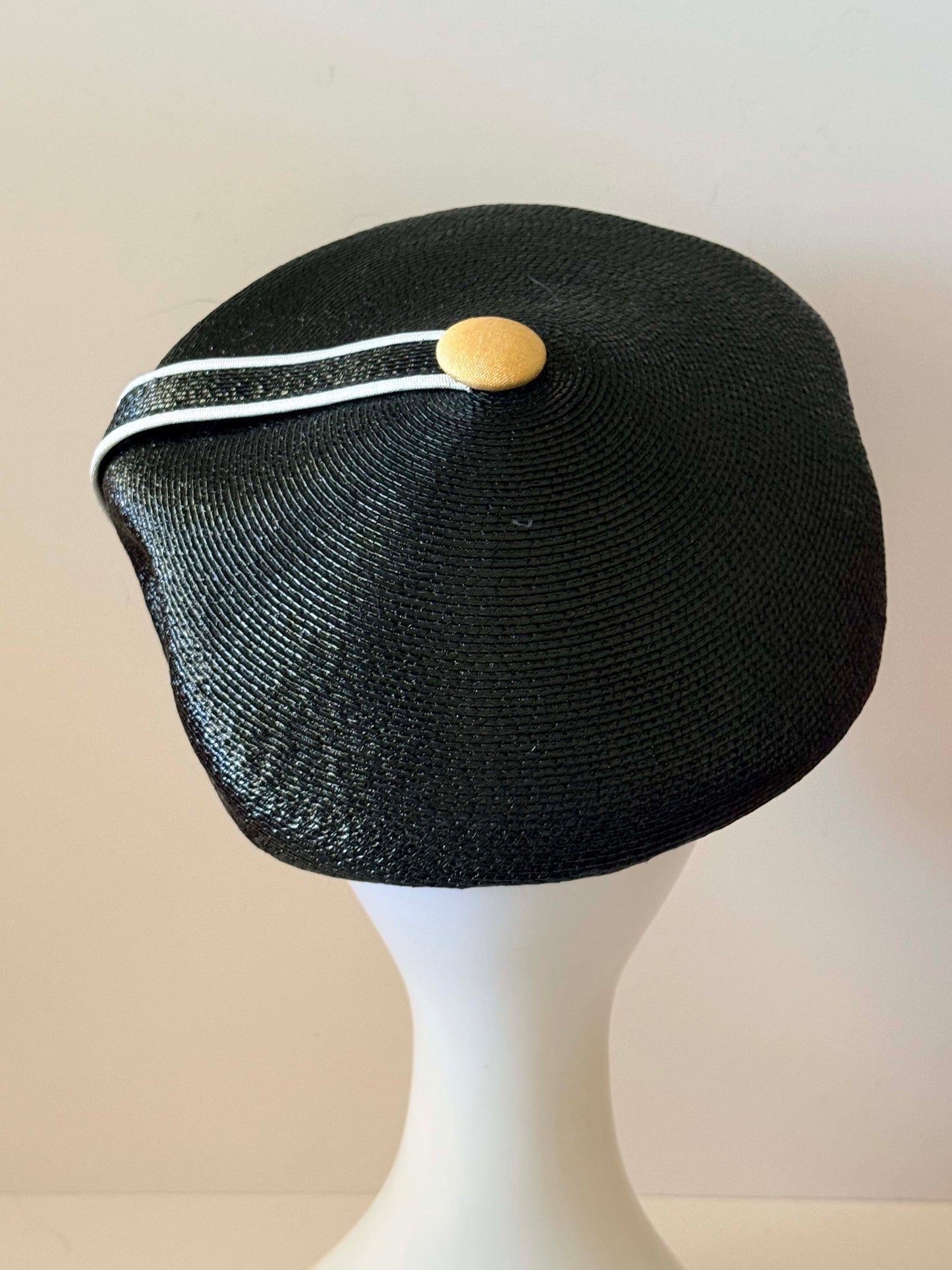 Vintage Gwenn Pennington Hat | Black Sculptural Straw Cocktail Hat | 1980s Designer Fascinator | Avant Garde Millinery