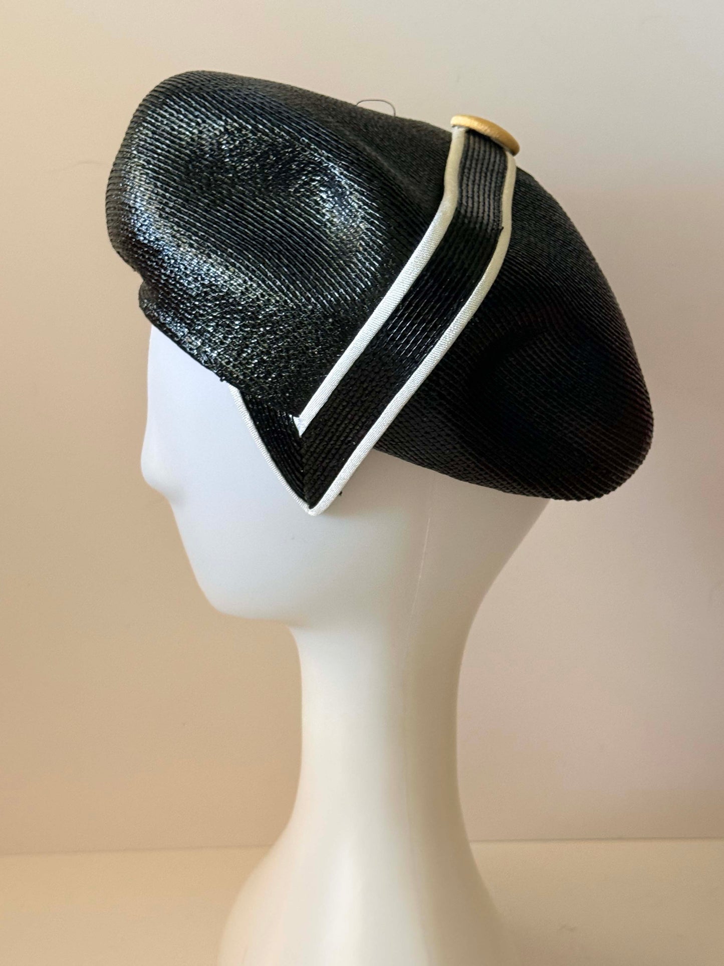 Vintage Gwenn Pennington Hat | Black Sculptural Straw Cocktail Hat | 1980s Designer Fascinator | Avant Garde Millinery