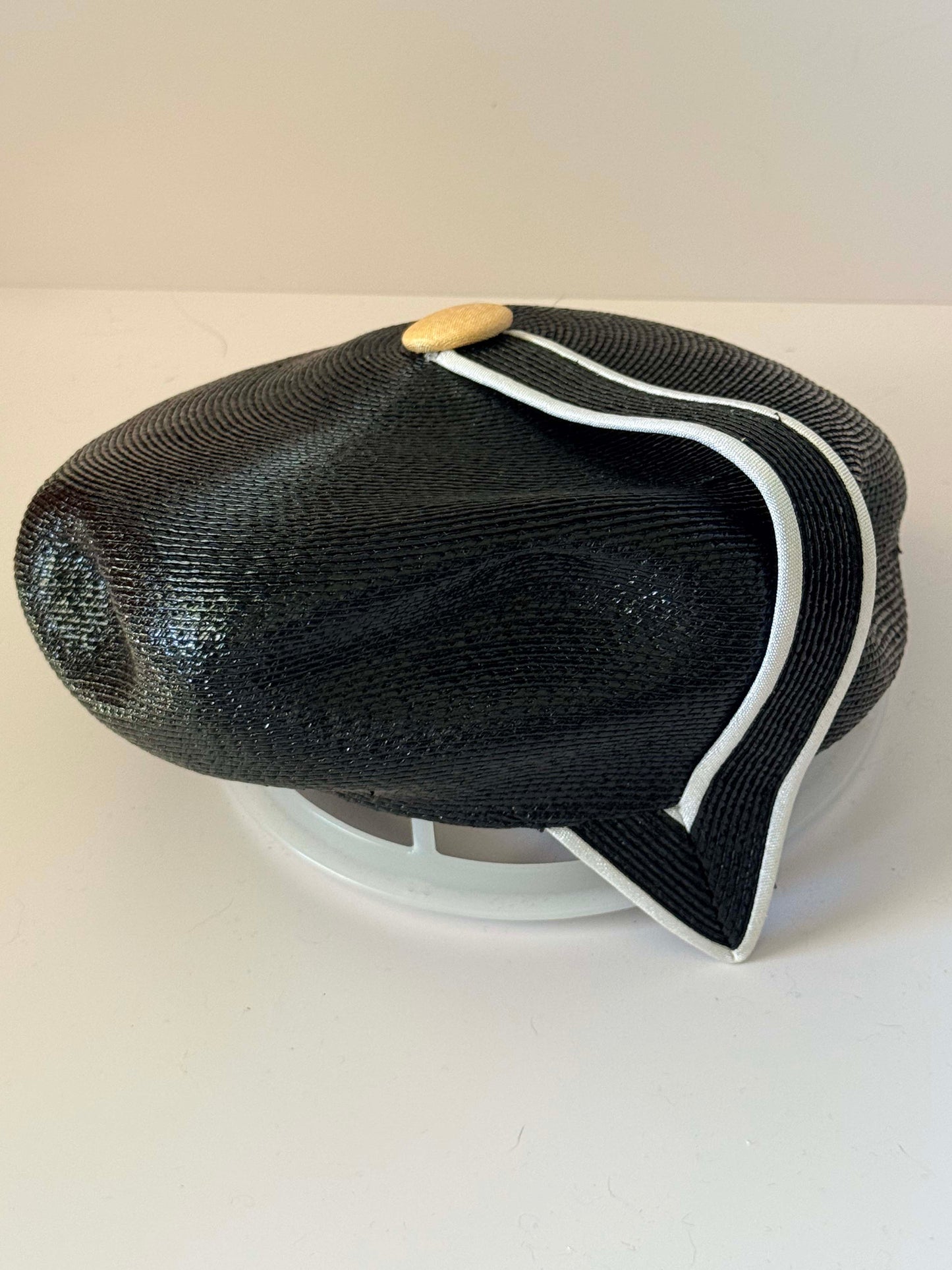 Vintage Gwenn Pennington Hat | Black Sculptural Straw Cocktail Hat | 1980s Designer Fascinator | Avant Garde Millinery