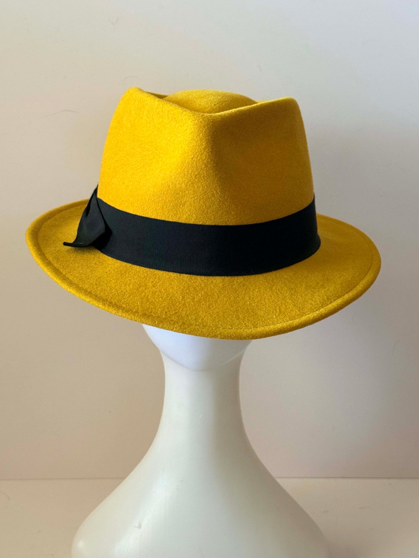 Vintage Mustard Yellow Fedora Hat | Wide Brim Felt Hat | Wool Felt Fedora | Boho Western Hat