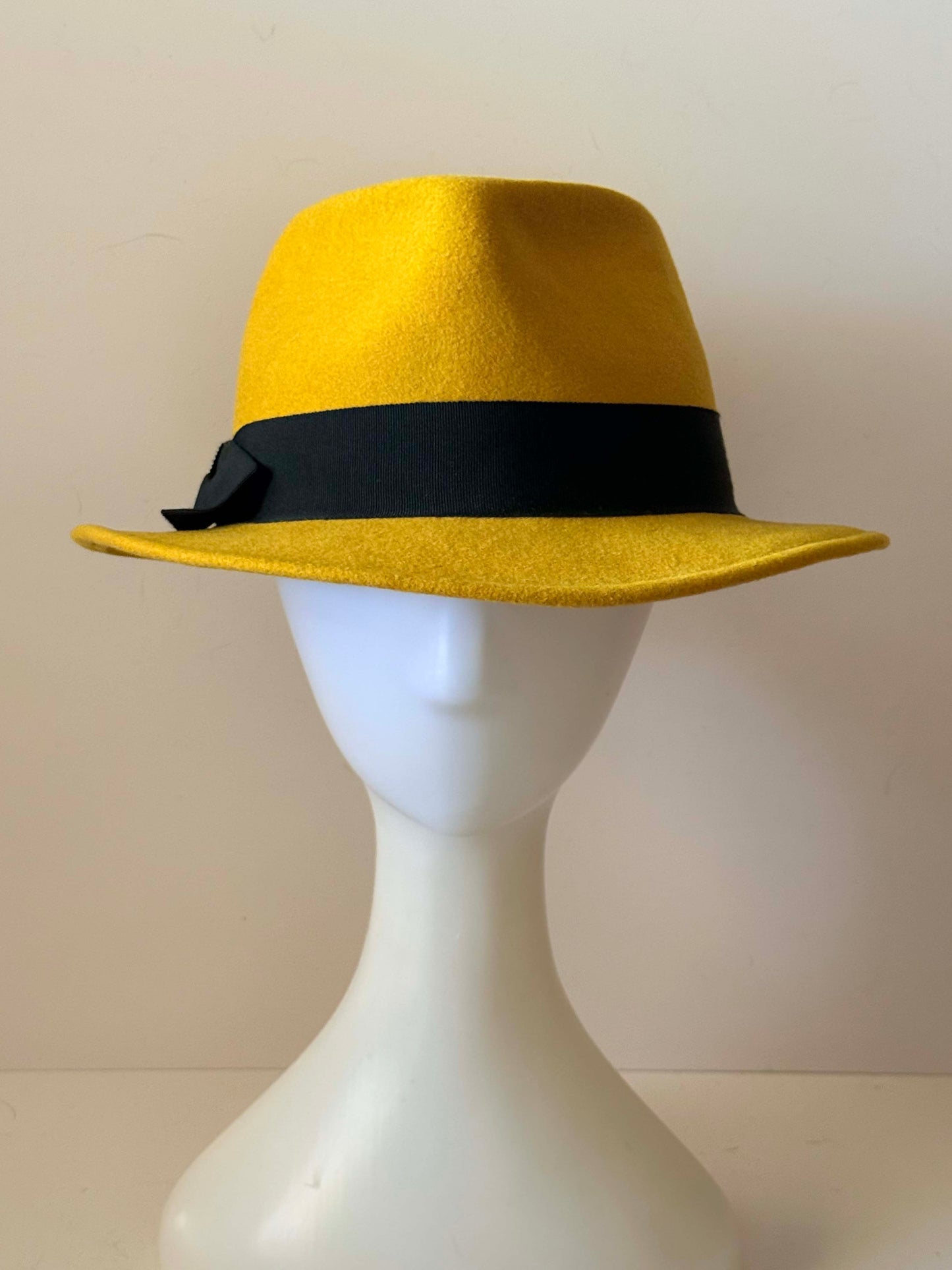 Vintage Mustard Yellow Fedora Hat | Wide Brim Felt Hat | Wool Felt Fedora | Boho Western Hat