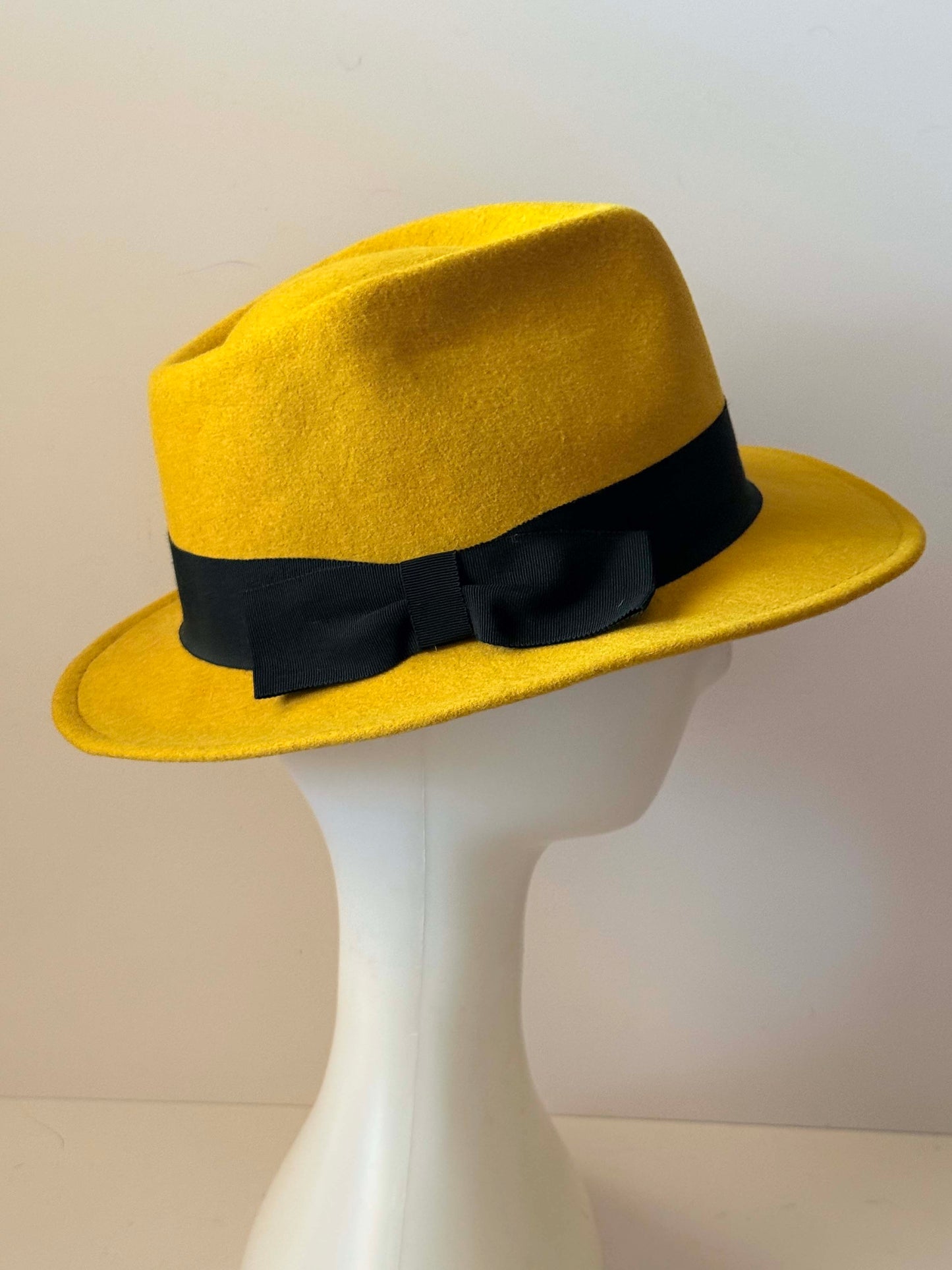 Vintage Mustard Yellow Fedora Hat | Wide Brim Felt Hat | Wool Felt Fedora | Boho Western Hat