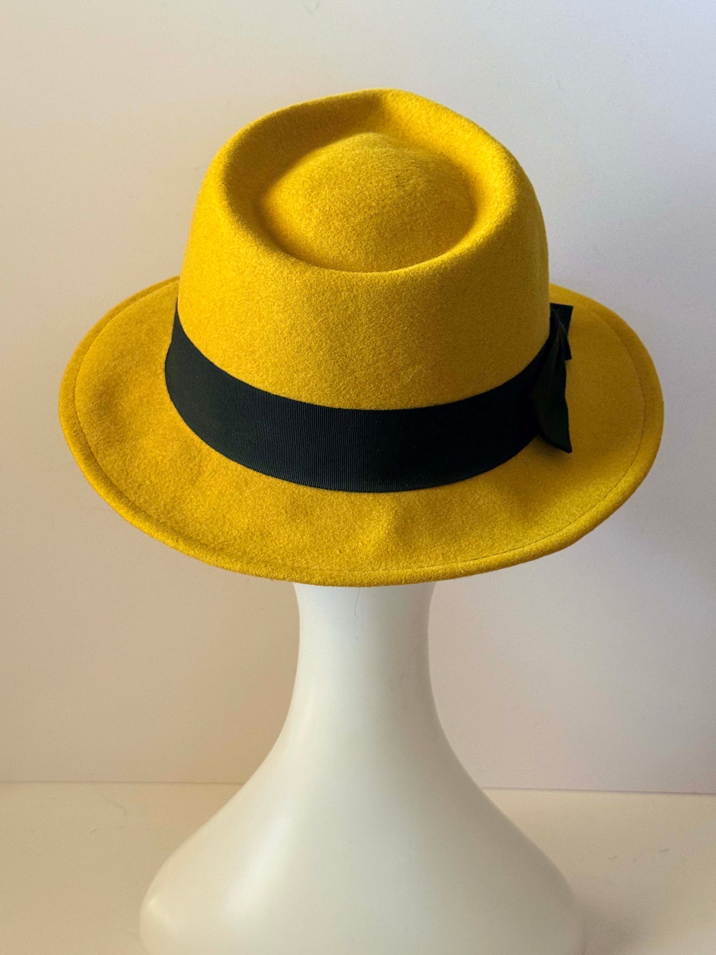 Vintage Mustard Yellow Fedora Hat | Wide Brim Felt Hat | Wool Felt Fedora | Boho Western Hat